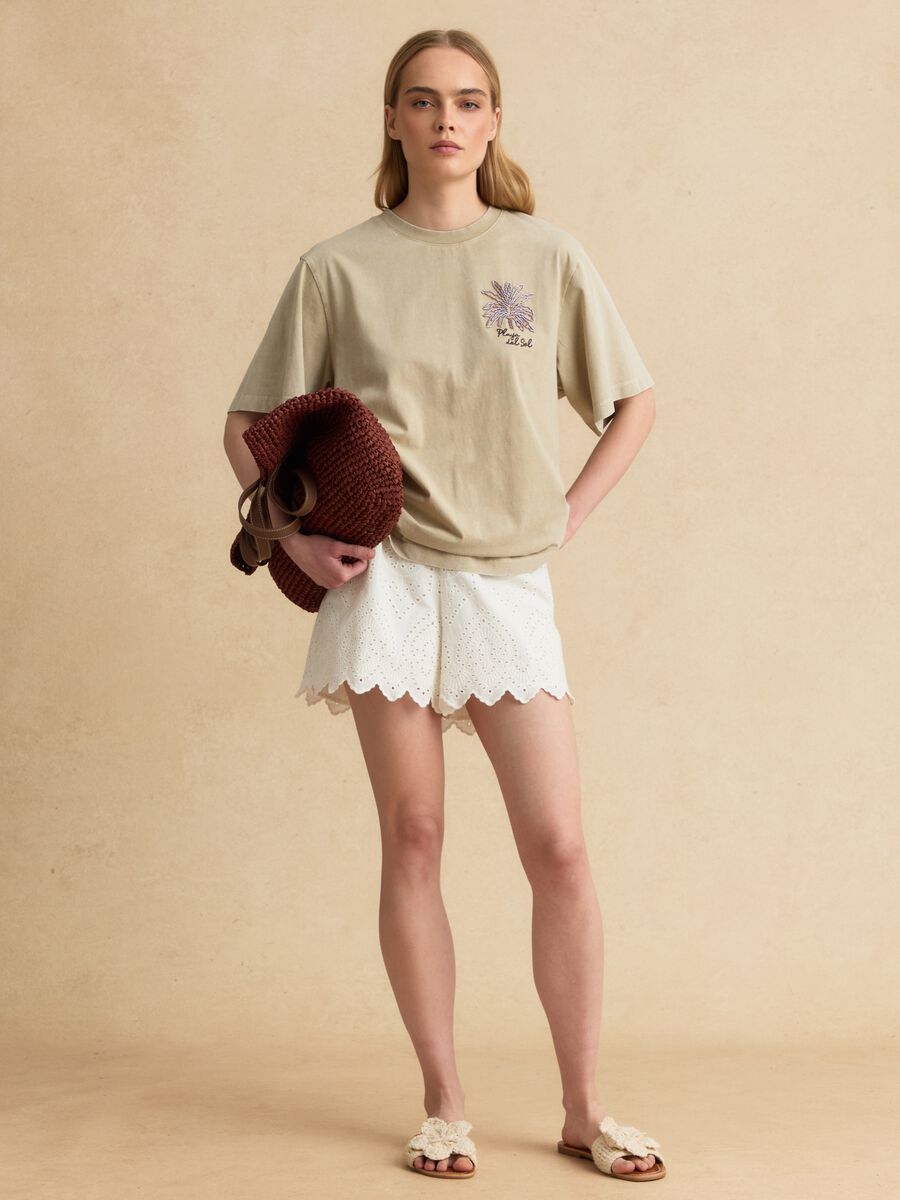 Beige short-sleeve pure cotton T-shirt_0