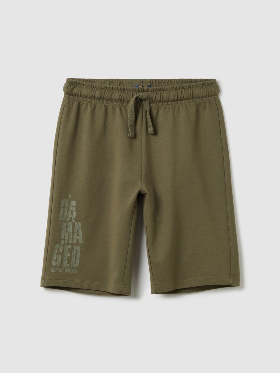 Pantaloni corti da ragazzo in puro cotone verde regular fit_3