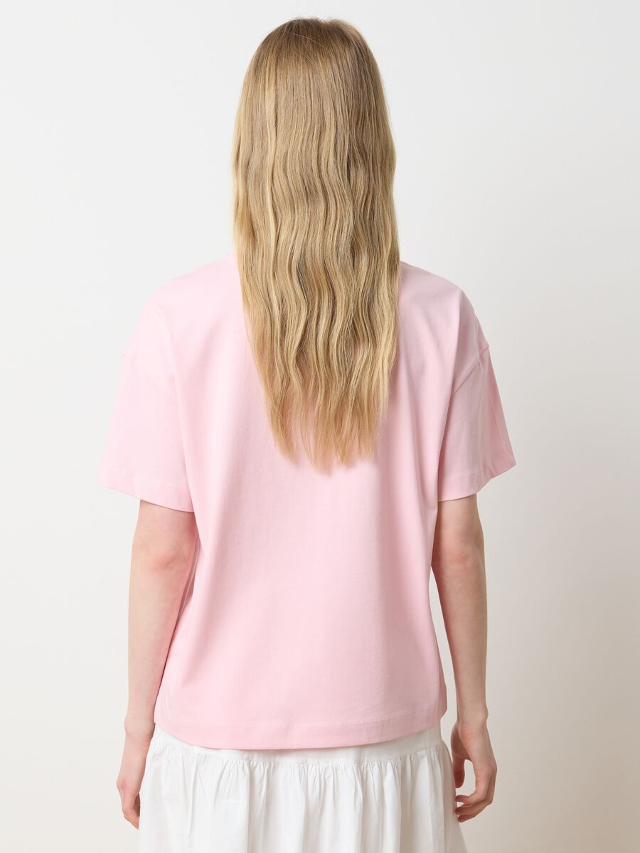 Pink crew neck organic cotton T-shirt Les Copains_3