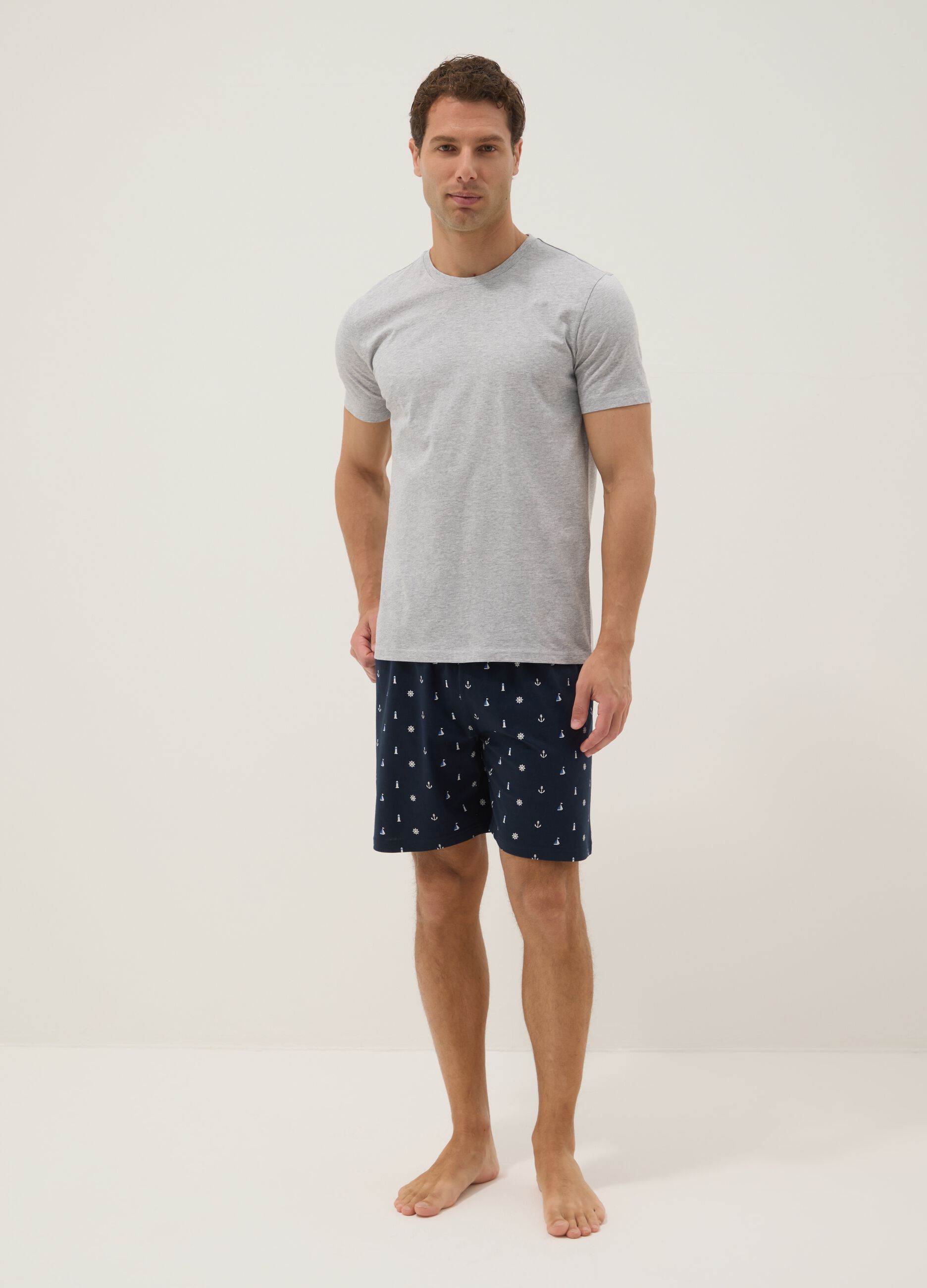 Grey and blue pure cotton jersey pyjamas
