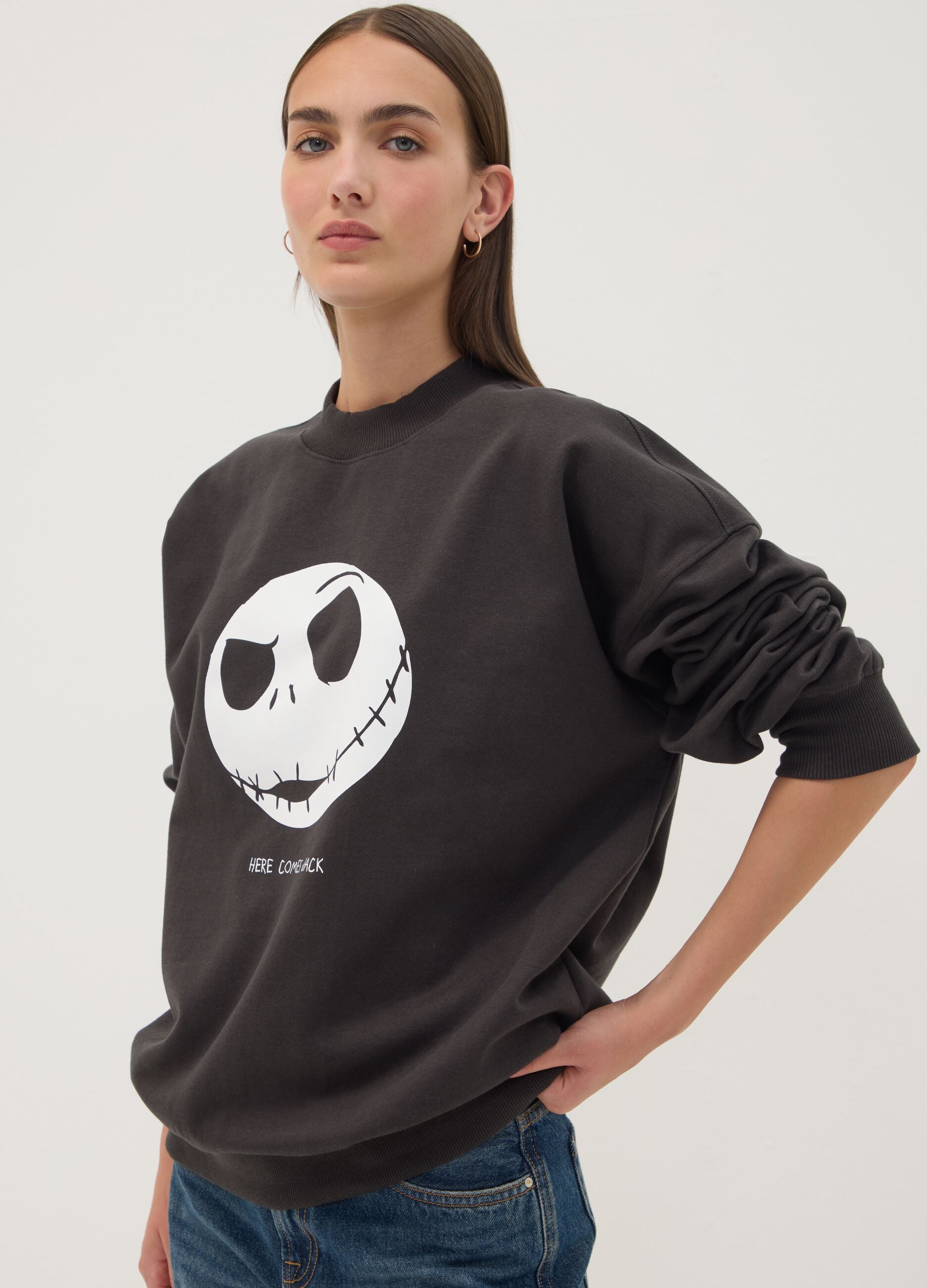 Black 100% cotton sweatshirt with The Nightmare Before Christmas print
