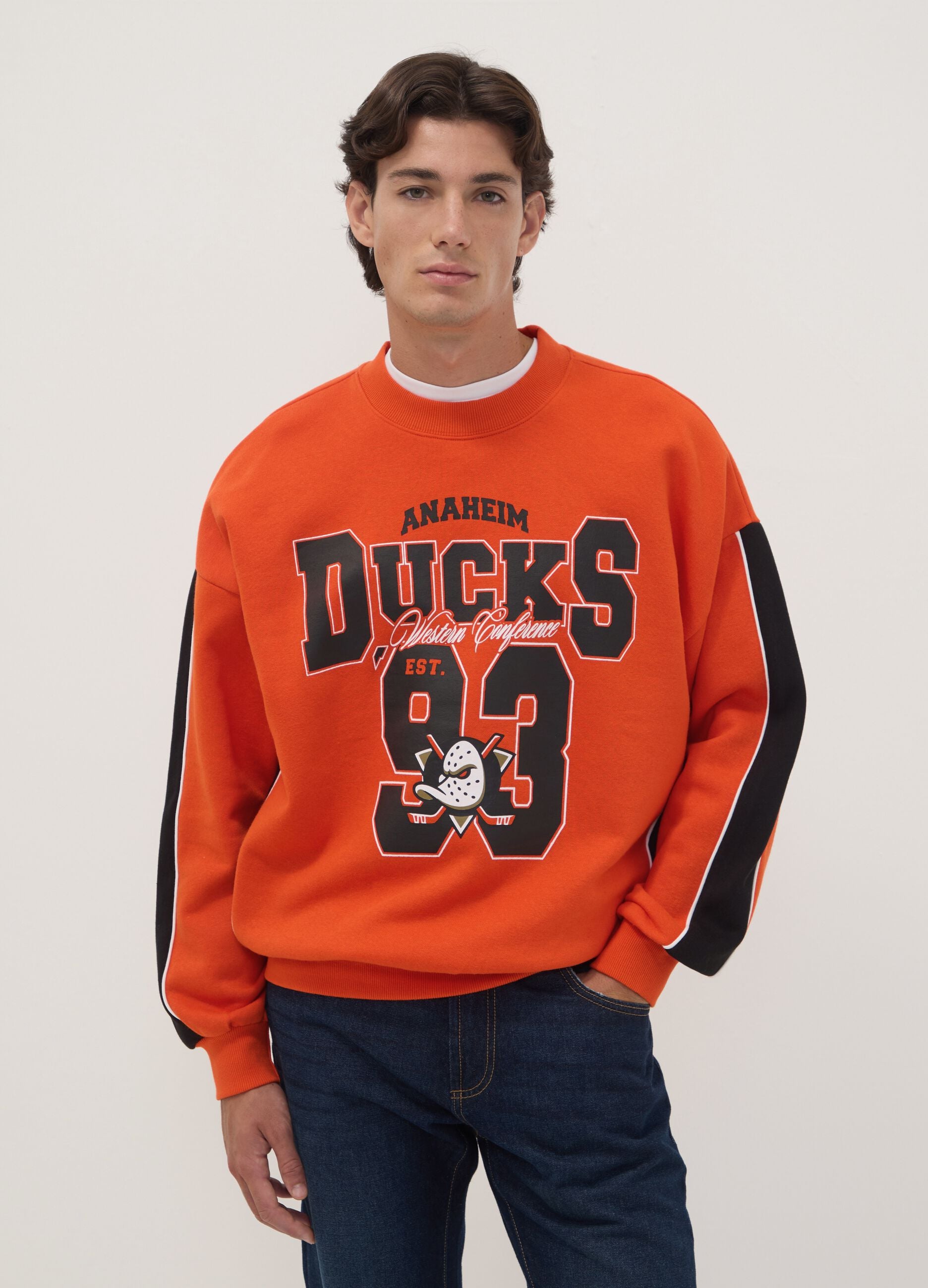 Red cotton-blend sweatshirt with Anaheim Ducks print