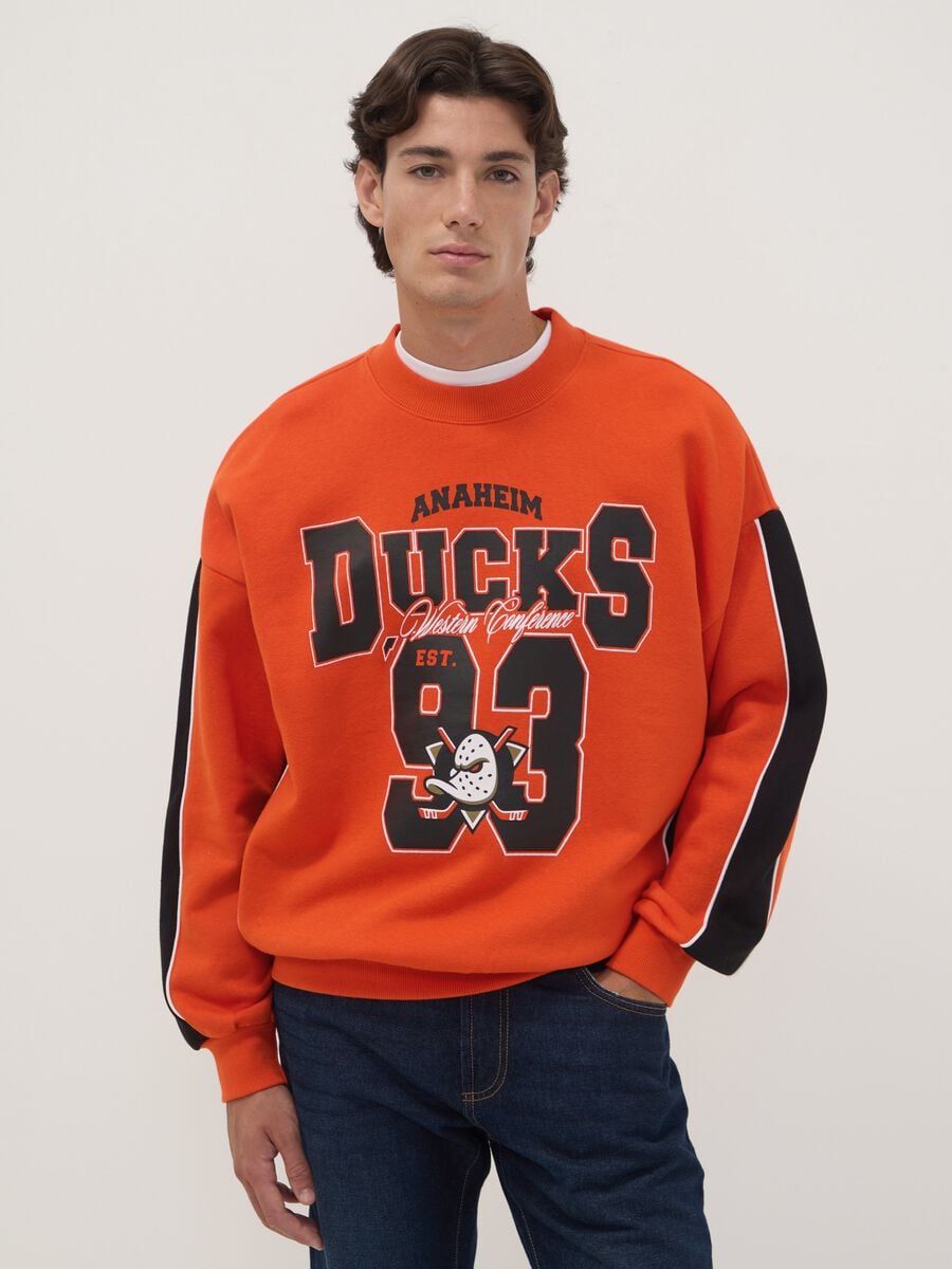 Red cotton-blend sweatshirt with Anaheim Ducks print_1