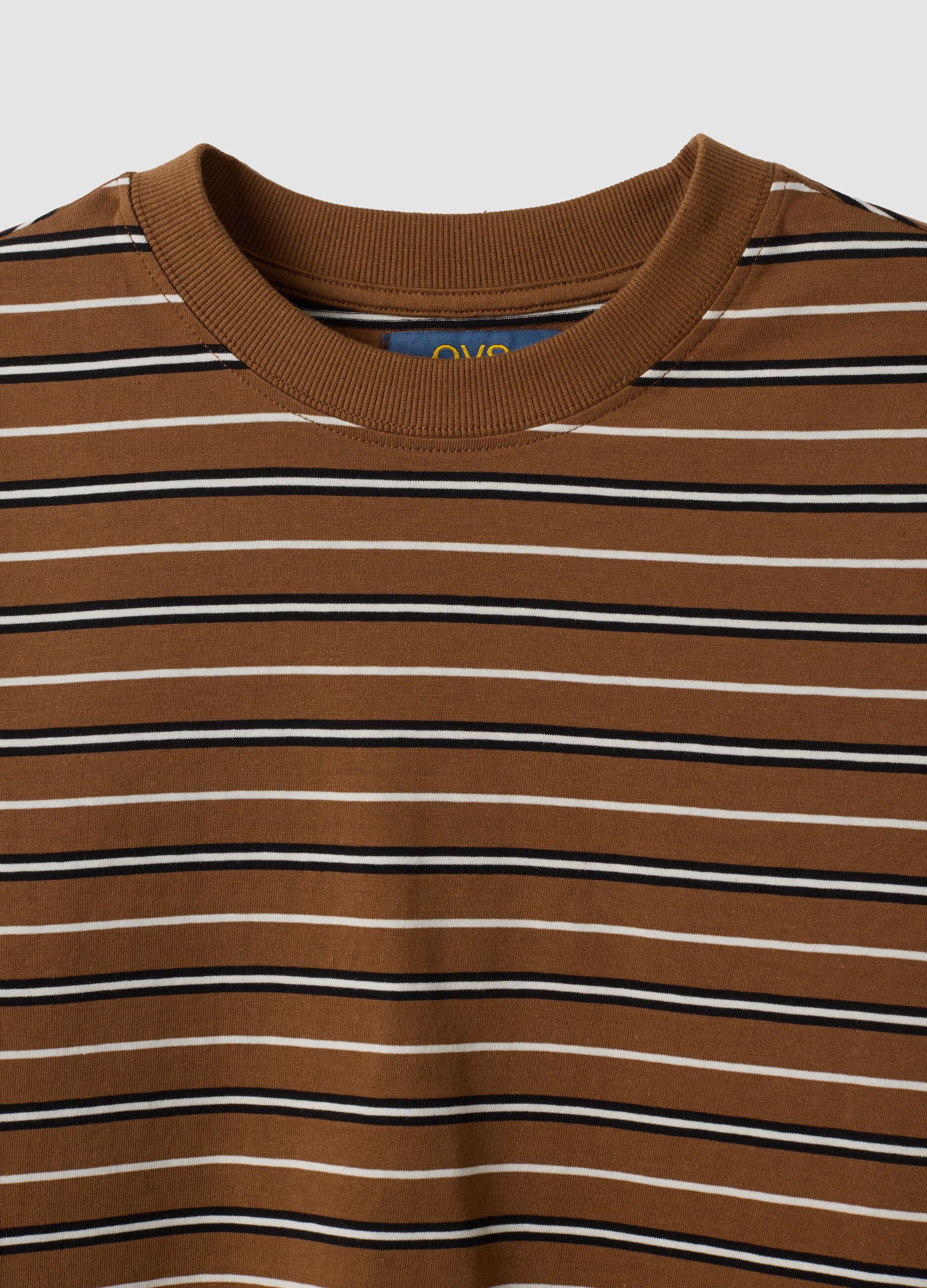 T-shirt multicolor in puro cotone a righe con girocollo regular fit