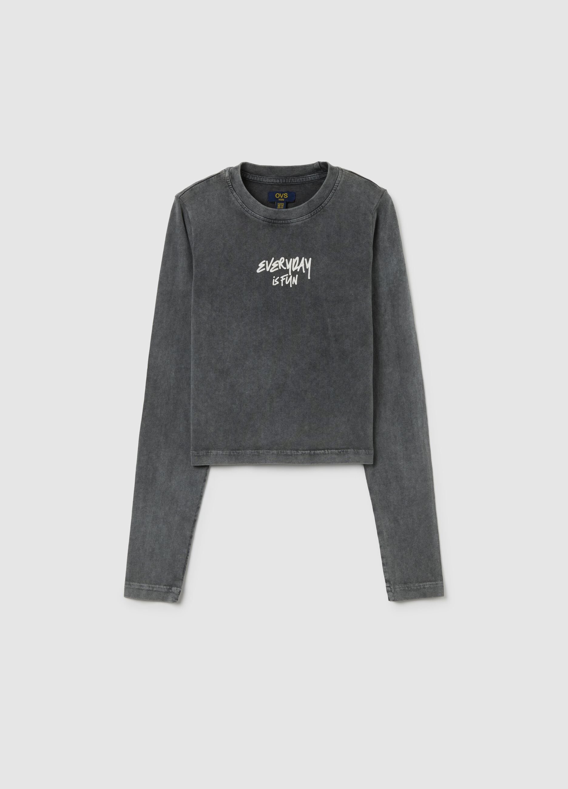 Girls' grey regular fit stretch cotton t-shirt