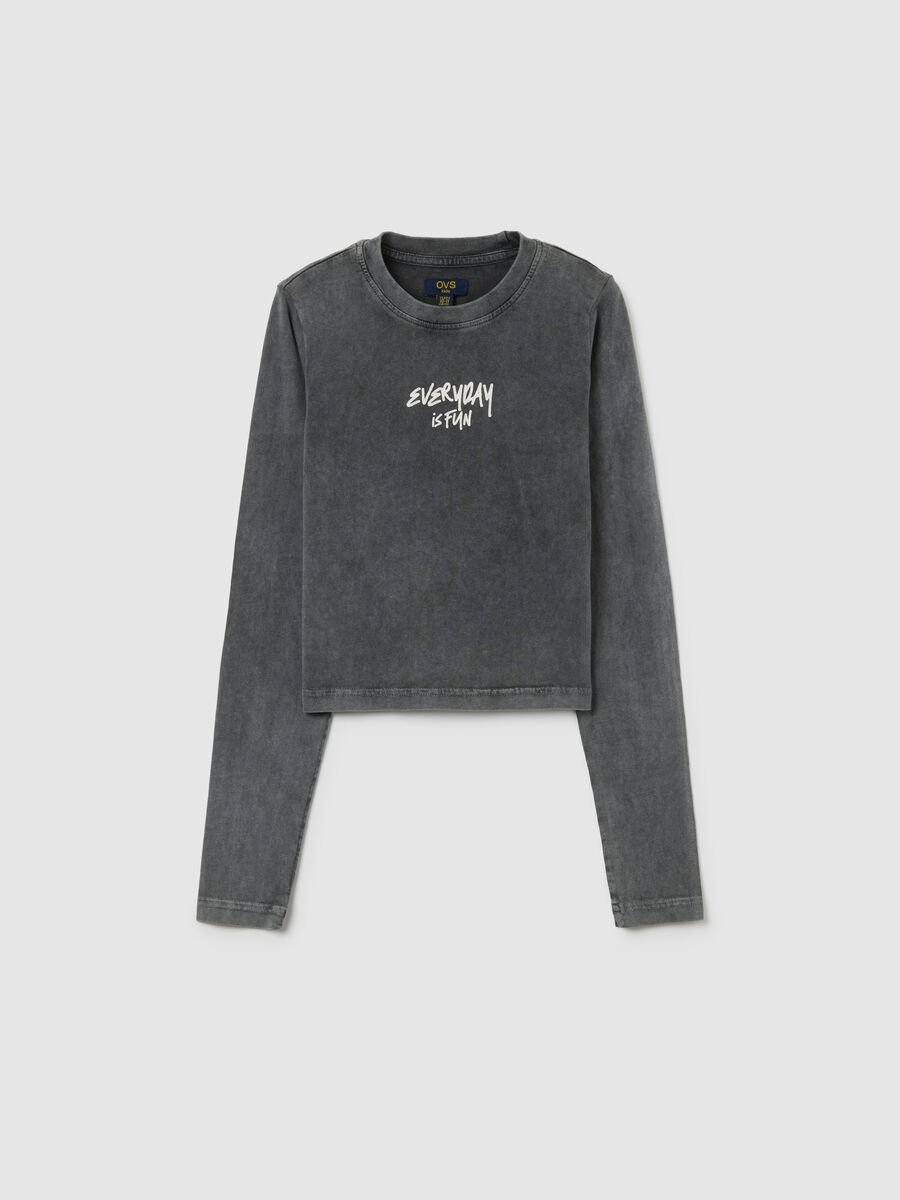 Girls' grey regular fit stretch cotton t-shirt_0