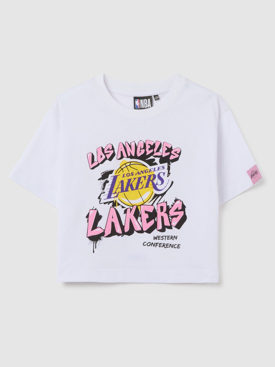 White pure cotton girls' T-shirt regular fit with NBA Los Angeles Lakers print_3