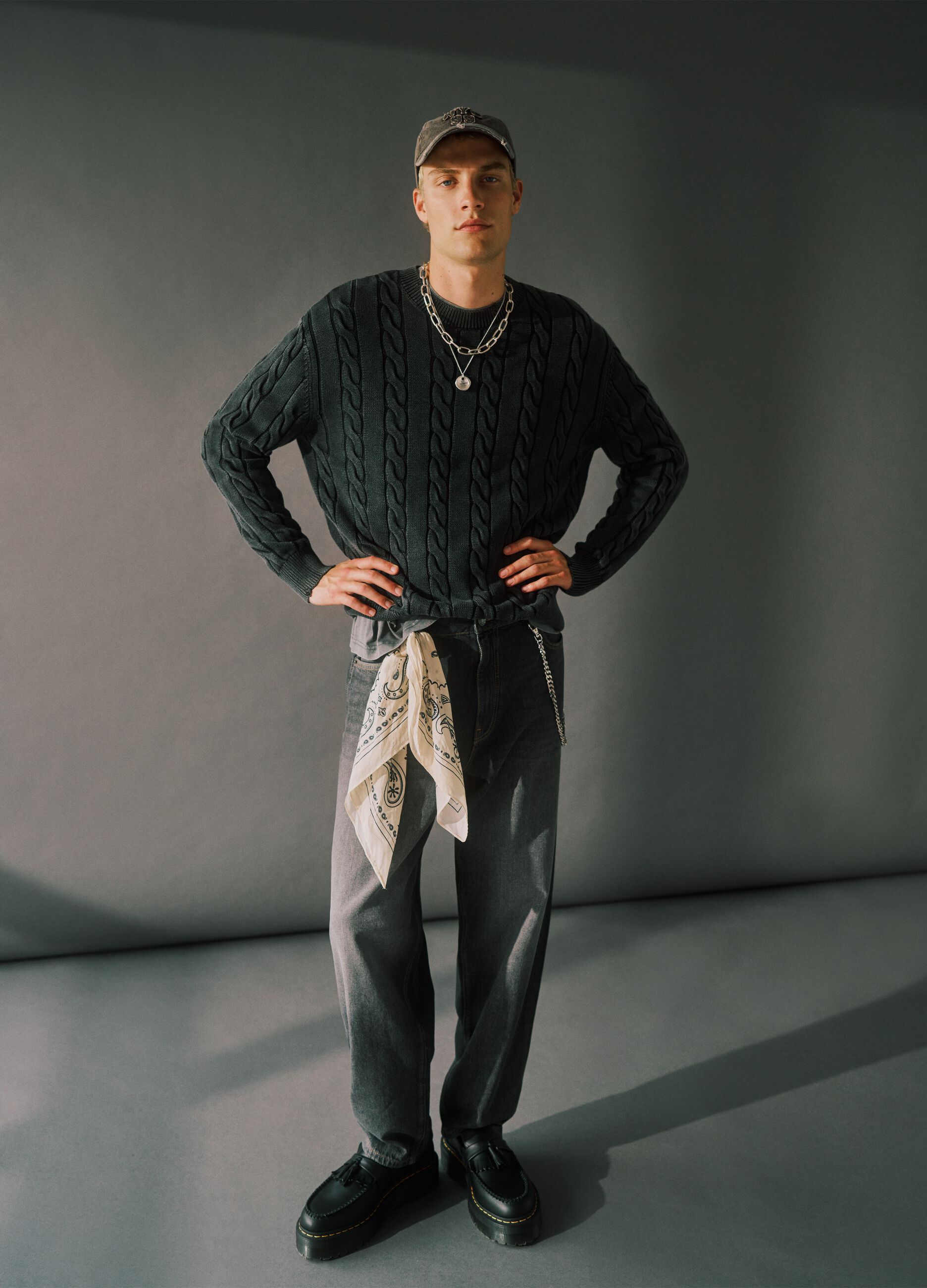 Grey cotton baggy jeans