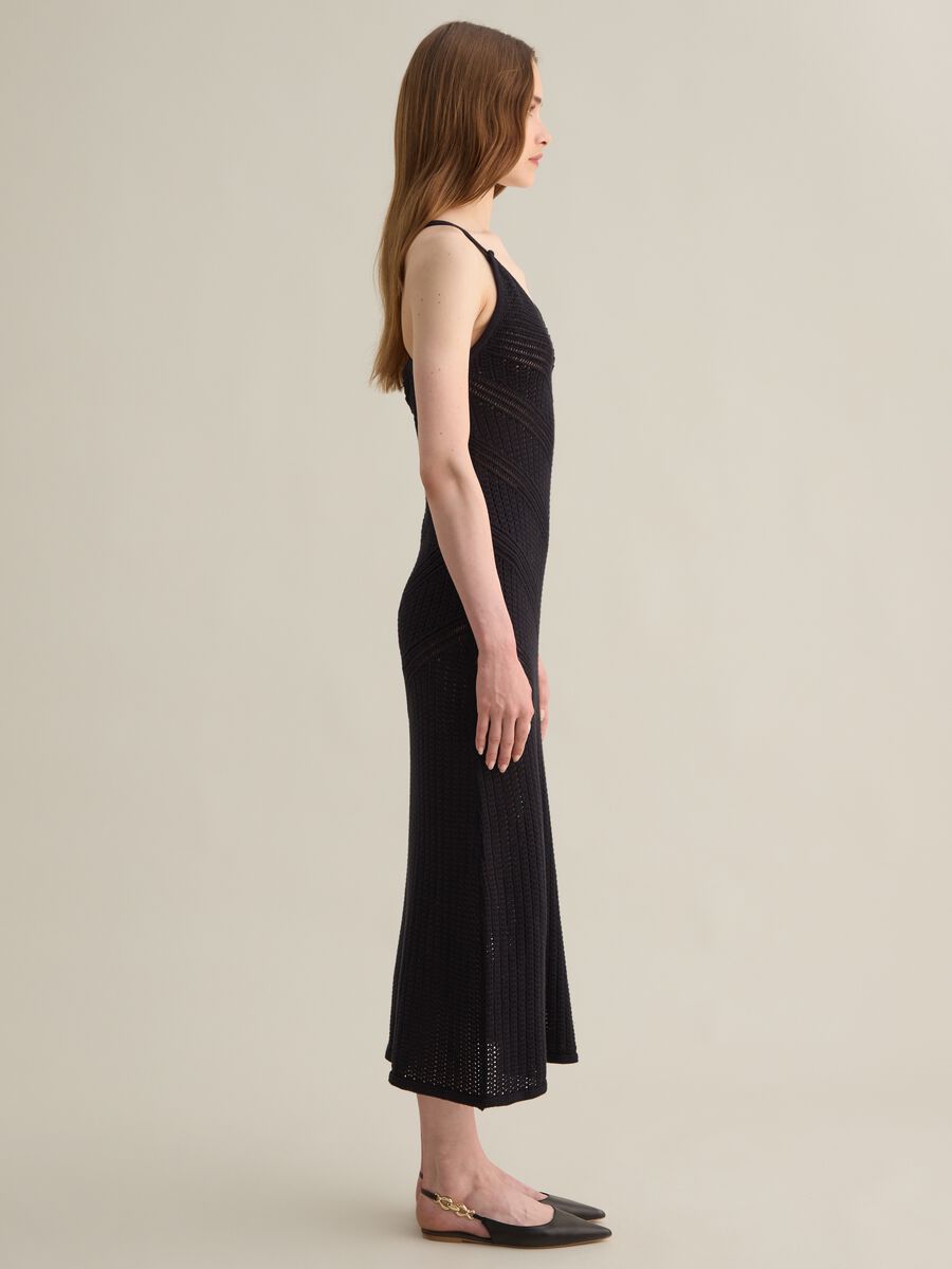 Black long dress in pure cotton with transparent details Piombo_1