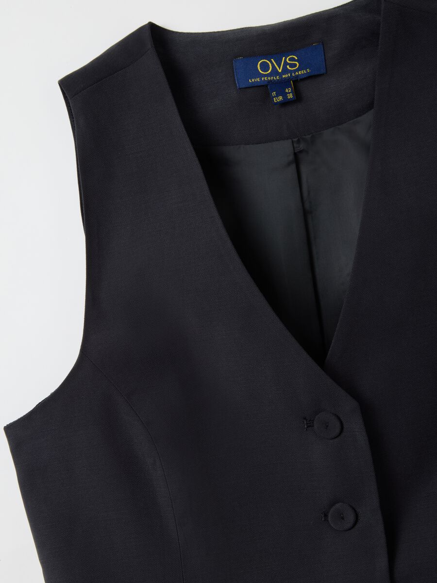 Black Viscose Blend Slim Fit Waistcoat_5