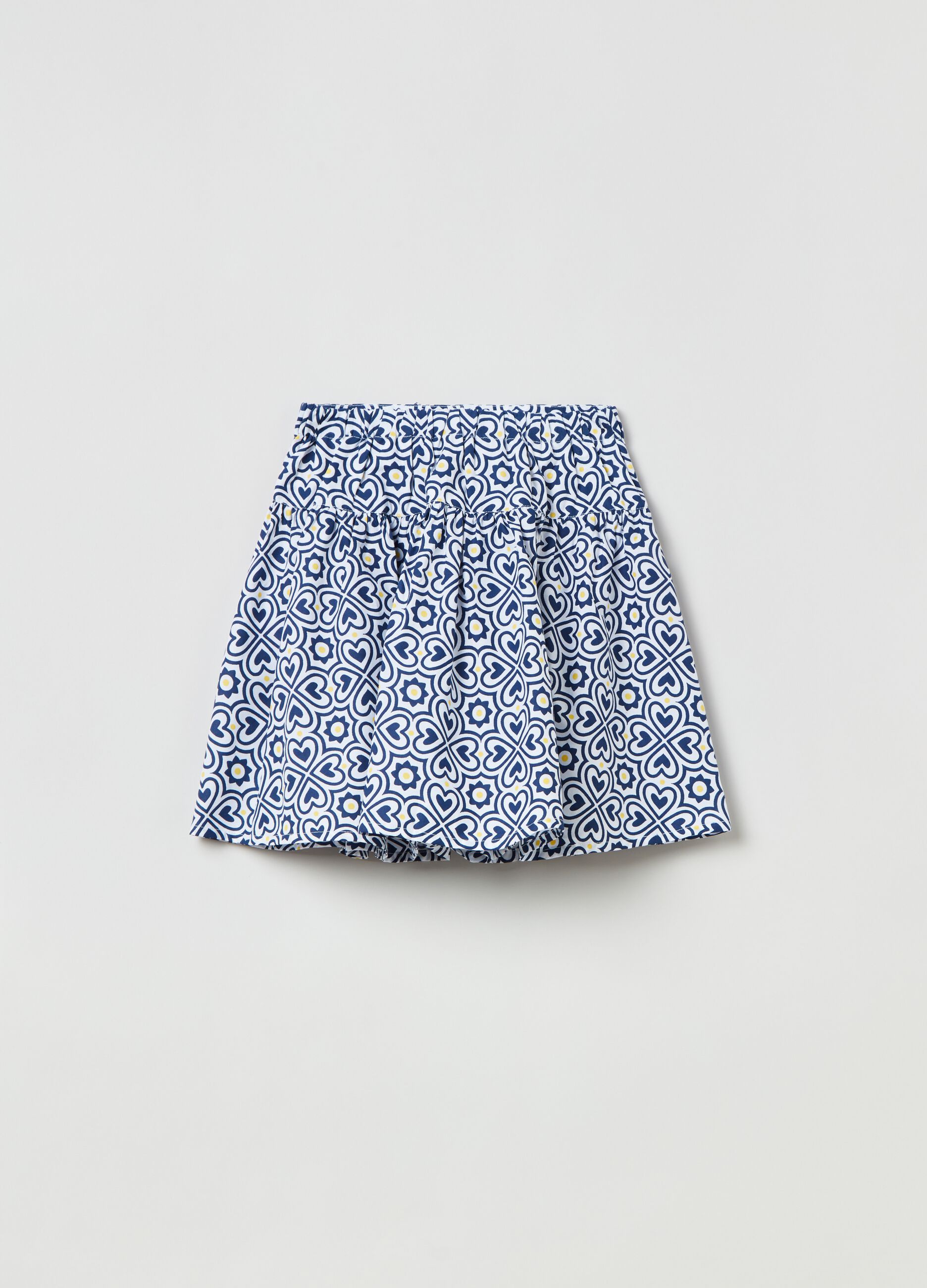 Cotton skirt with flowers and hearts print