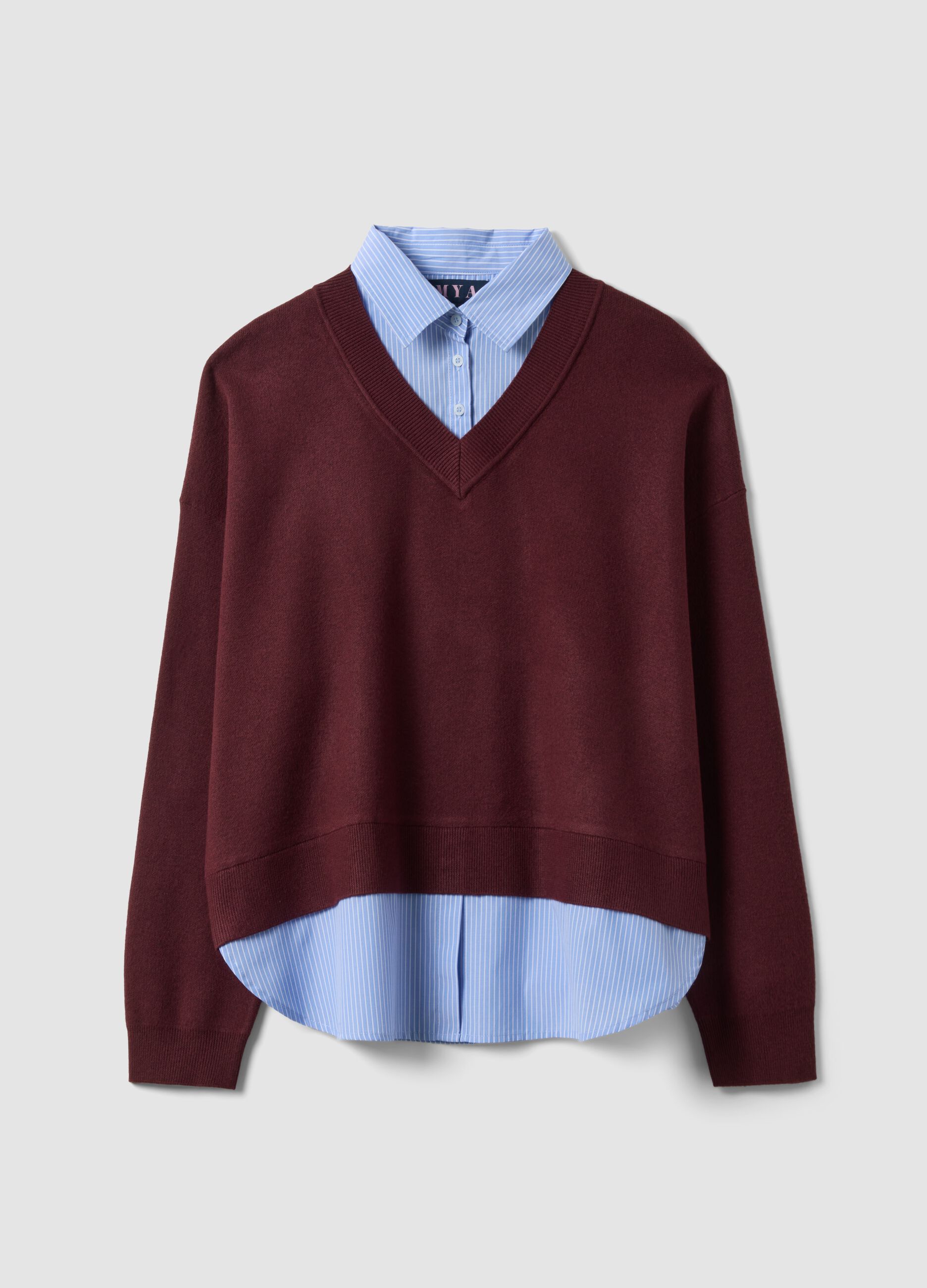 Red viscose-blend top with layered look