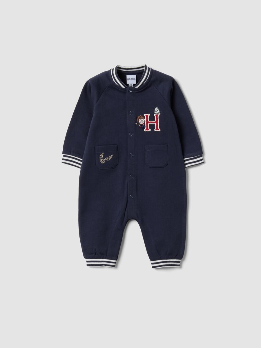 Tutina nera in puro cotone organico con ricamo Harry Potter per neonato_0