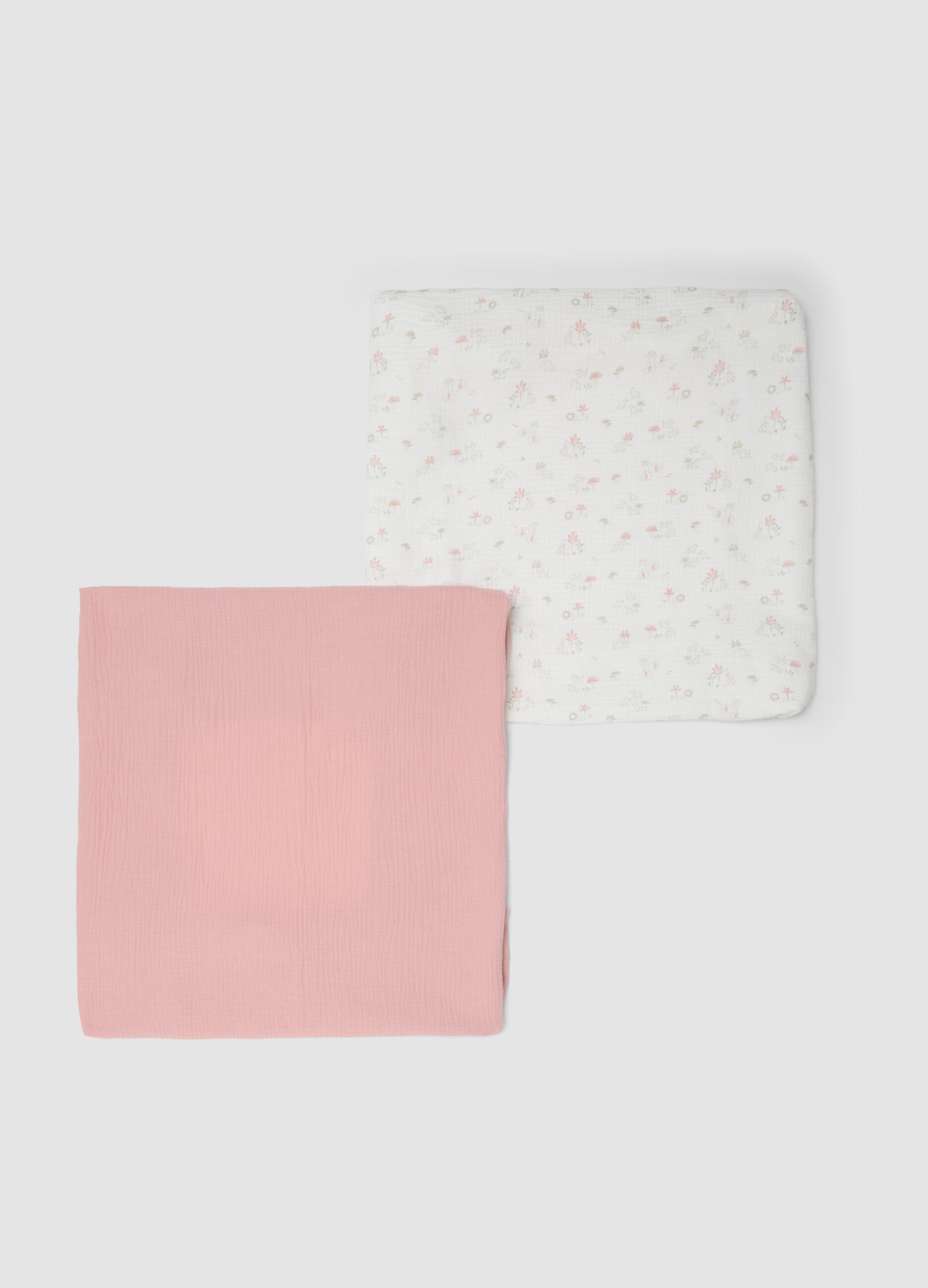 Two-pack of multicoloured pure cotton blankets for newborn girls