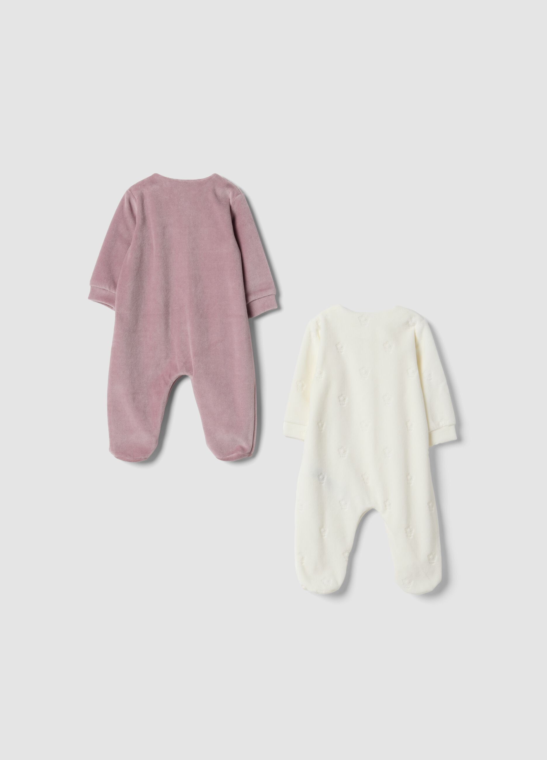 2-pack purple and white cotton-blend baby sleepsuits with feet