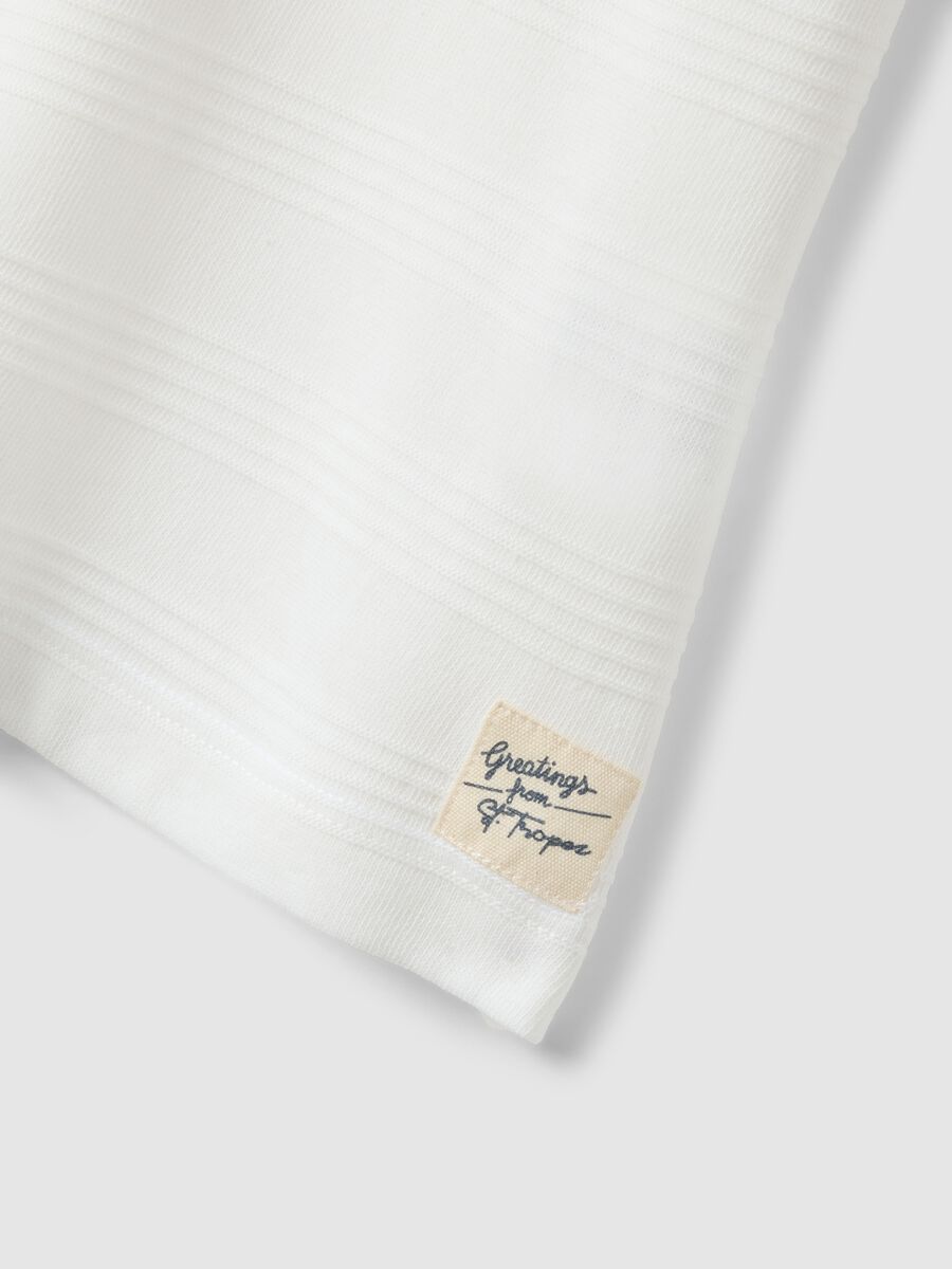 White cotton blend regular fit kids' t-shirt with stripes_2