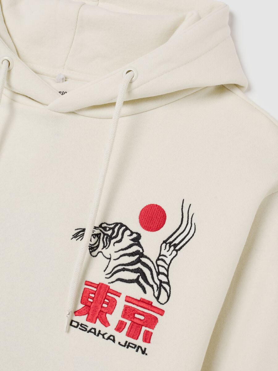 Beige cotton blend hoodie with graphic_5