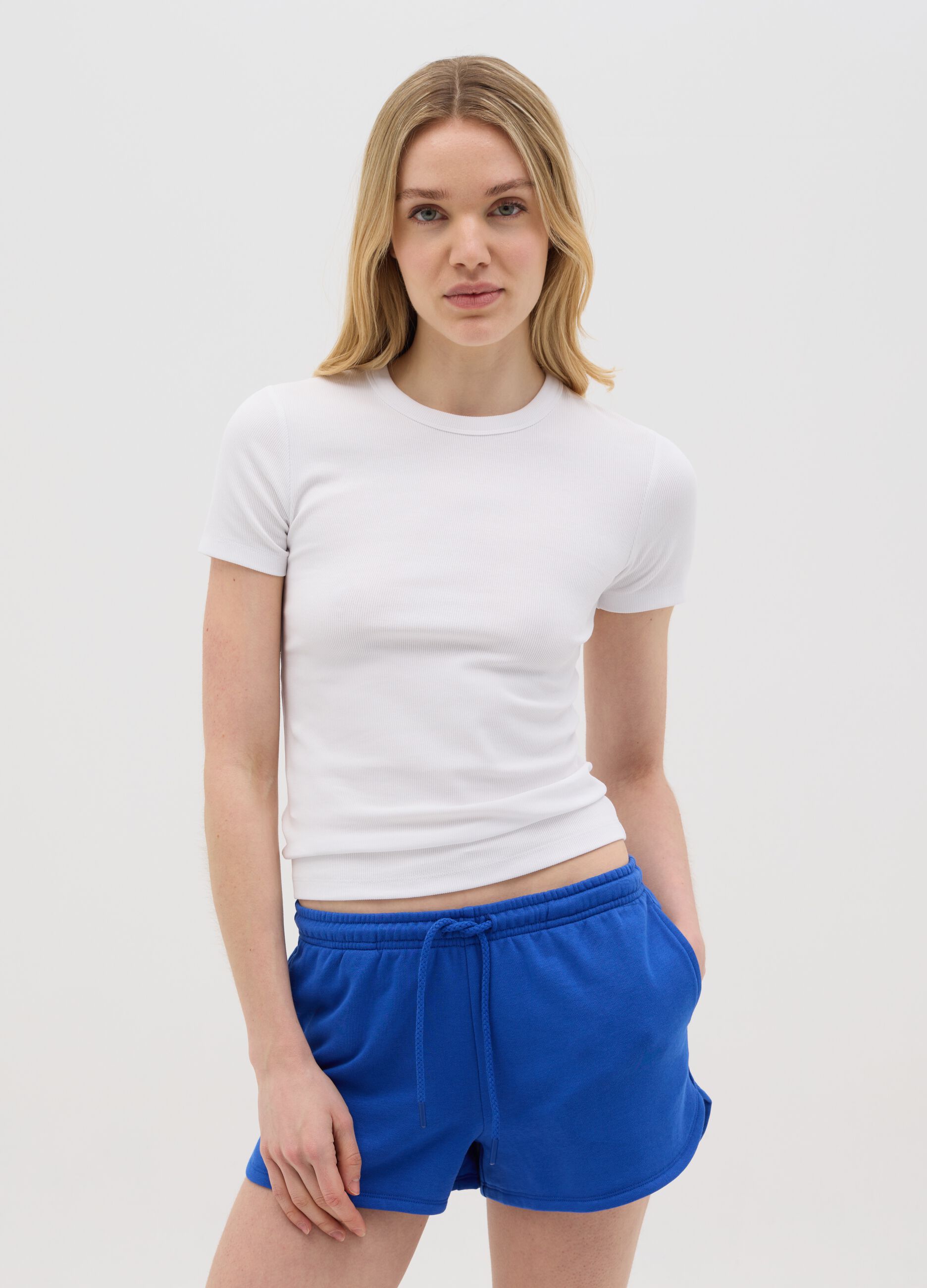 T-shirt da donna in cotone elasticizzato bianca regular fit
