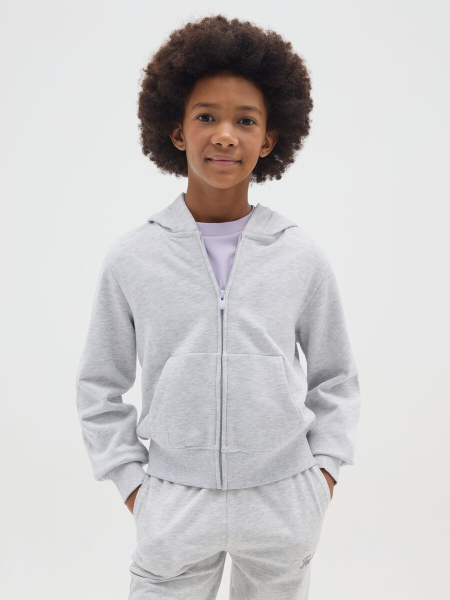 Girls' grey zip-up hoodie in pure cotton regular fit_0