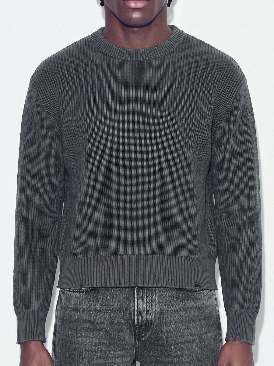 Maglia grigia in puro cotone a coste con girocollo regular fit_2