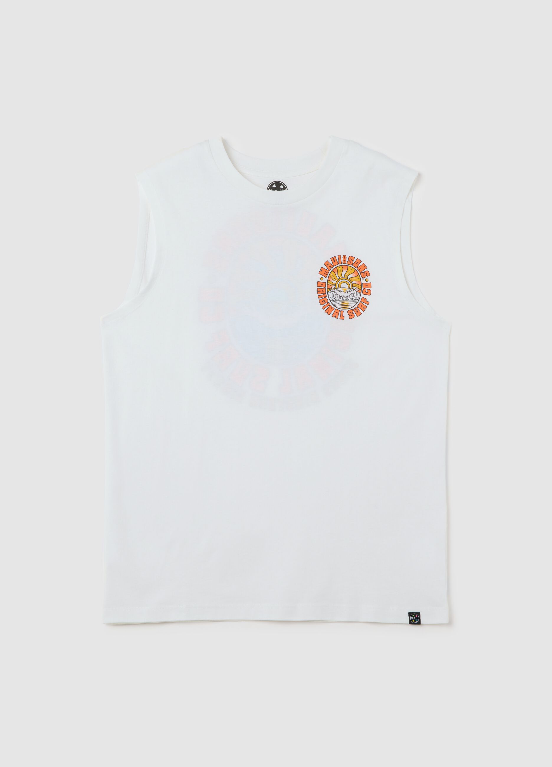 White Pure Cotton Vest with Ovs Print