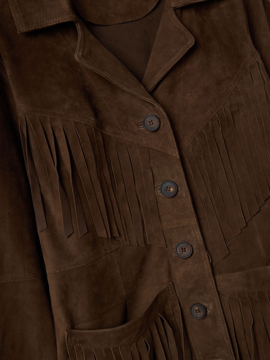 Brown genuine leather jacket with fringes_6