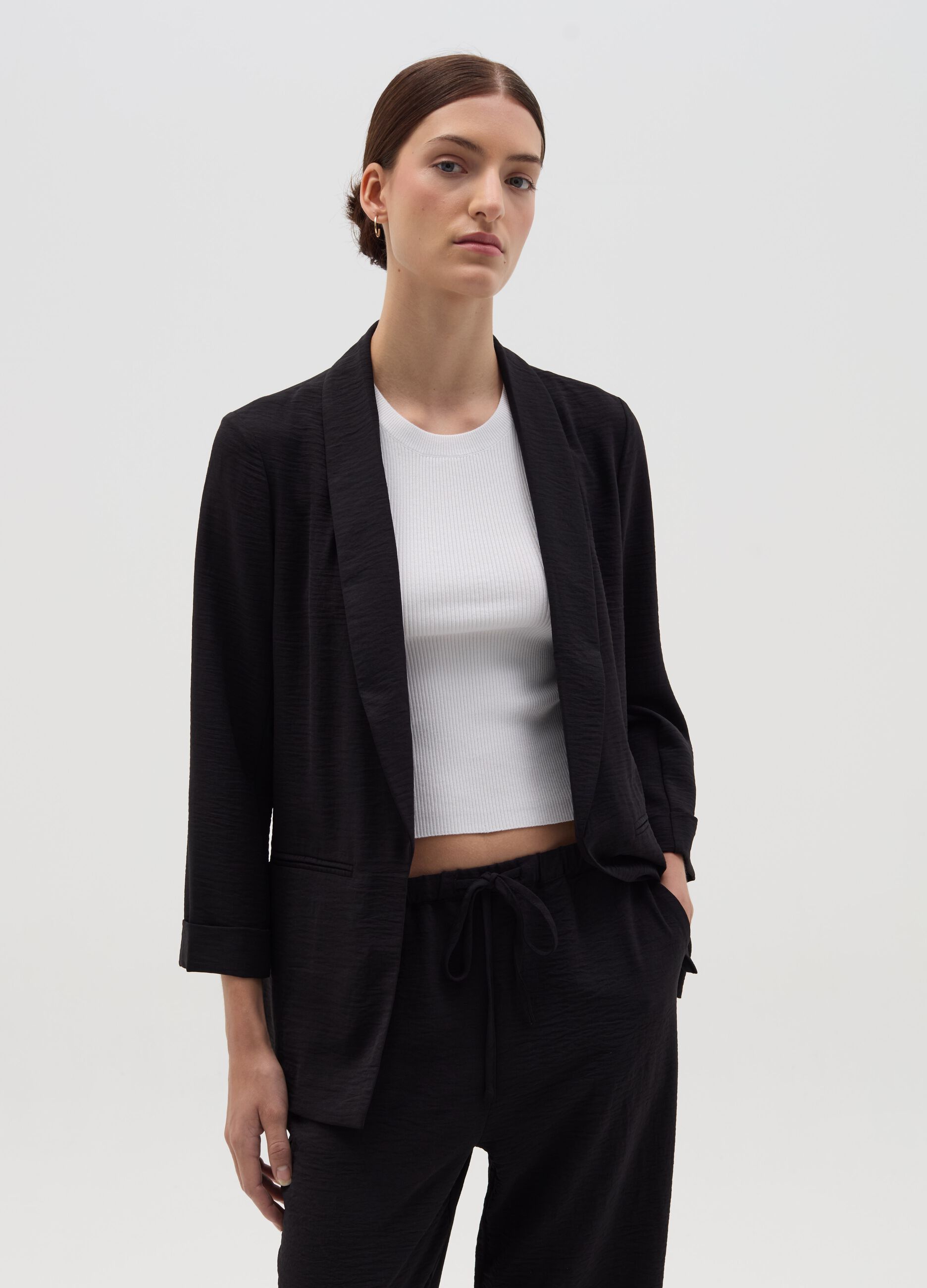 Blazer fluido aperto effetto crinkle