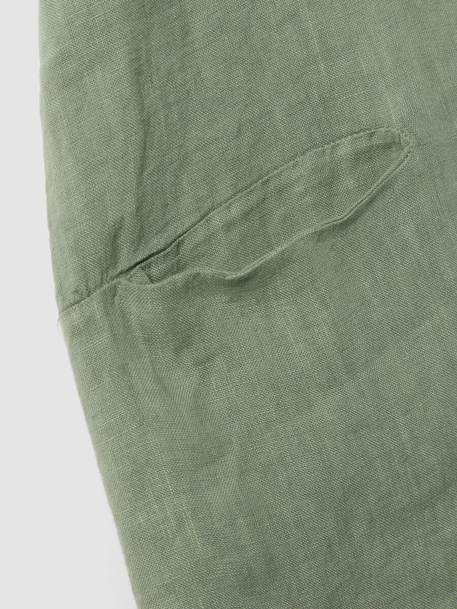 Green pure linen dress with patch pockets, regular fit_5