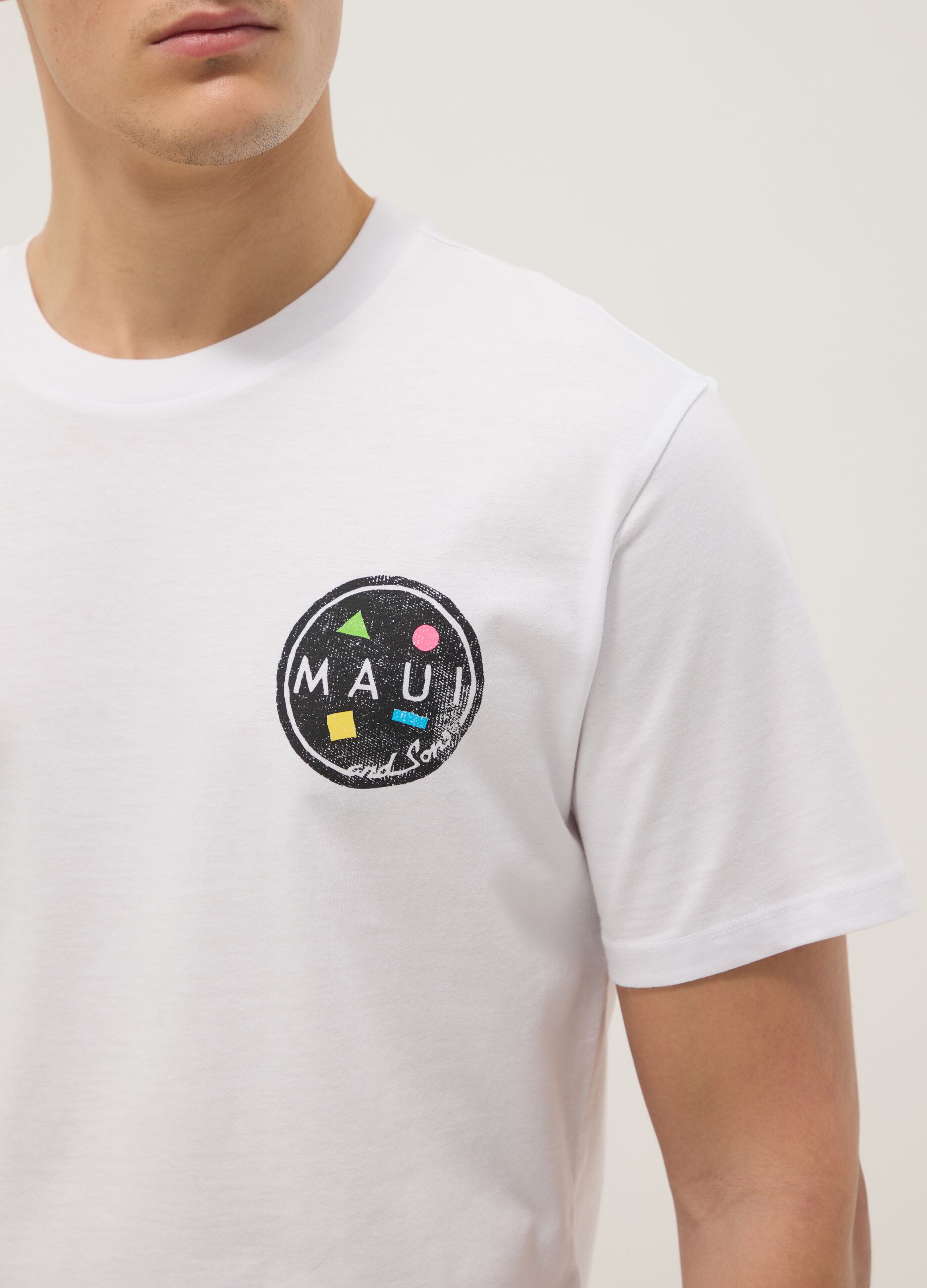 White pure cotton relaxed-fit T-shirt with print