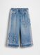 Pantaloni in puro cotone denim blu da neonata relaxed fit con farfalle_1
