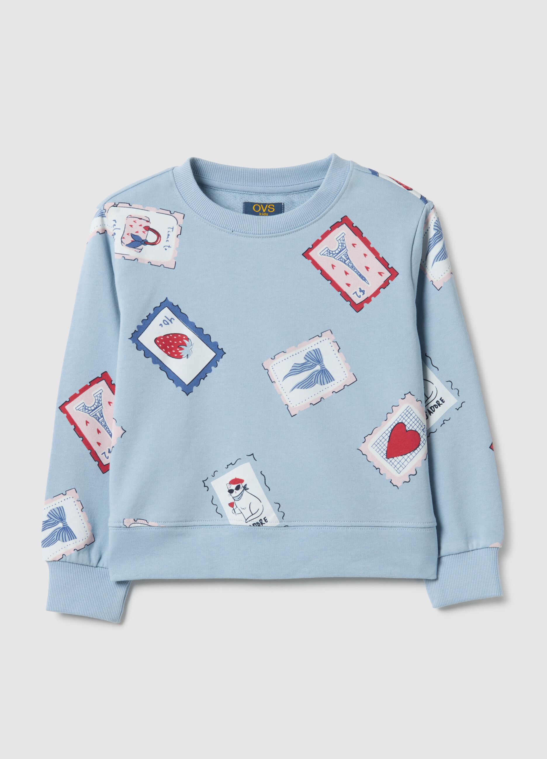 Girl's blue pure cotton sweatshirt regular fit with print