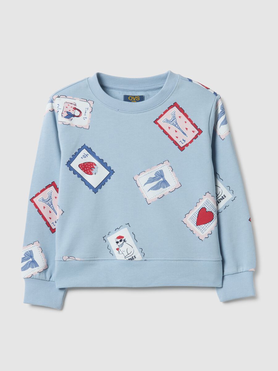 Girl's blue pure cotton sweatshirt regular fit with print_0