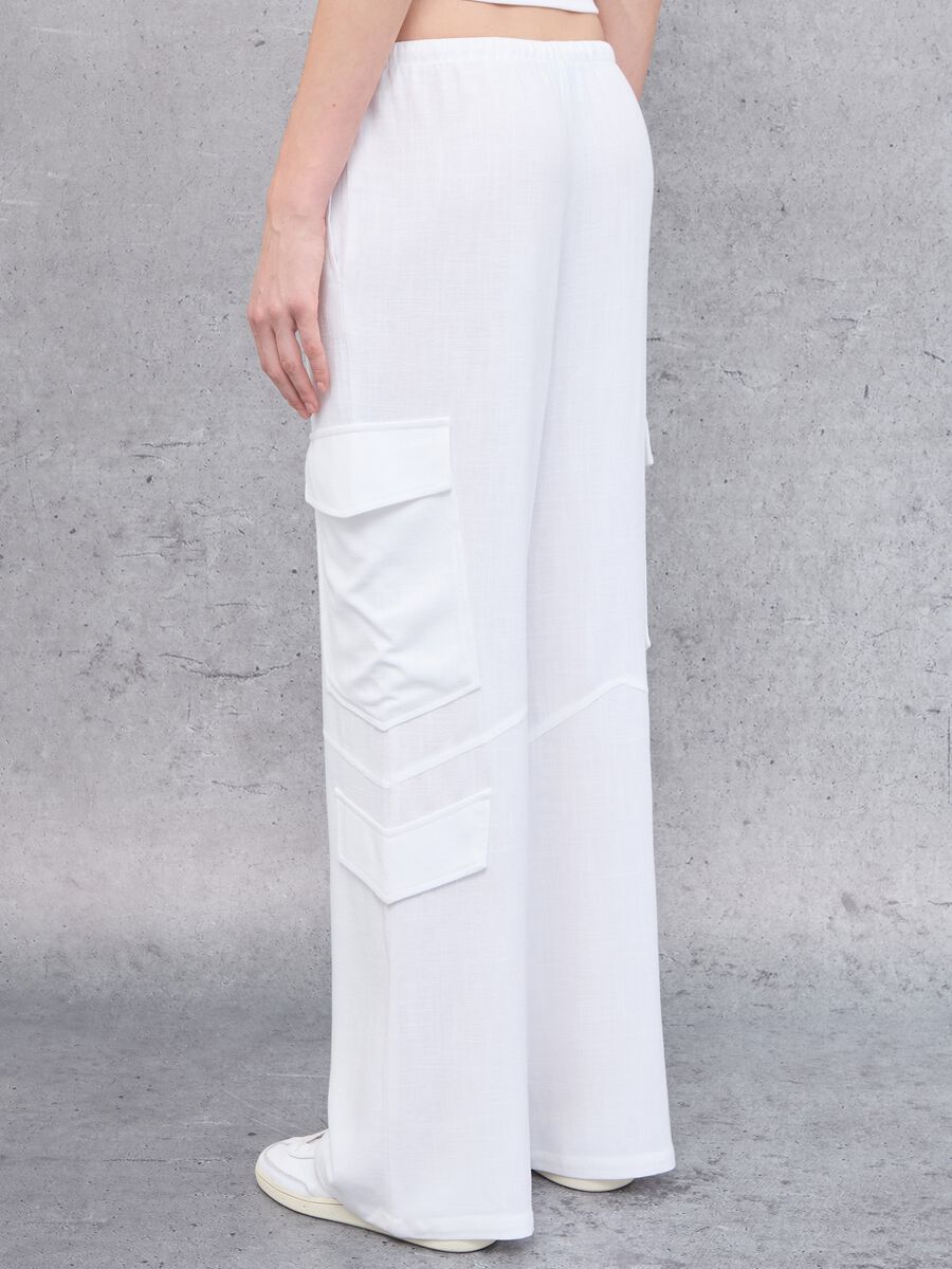 Cargo Linen Wide Leg Pants White_3