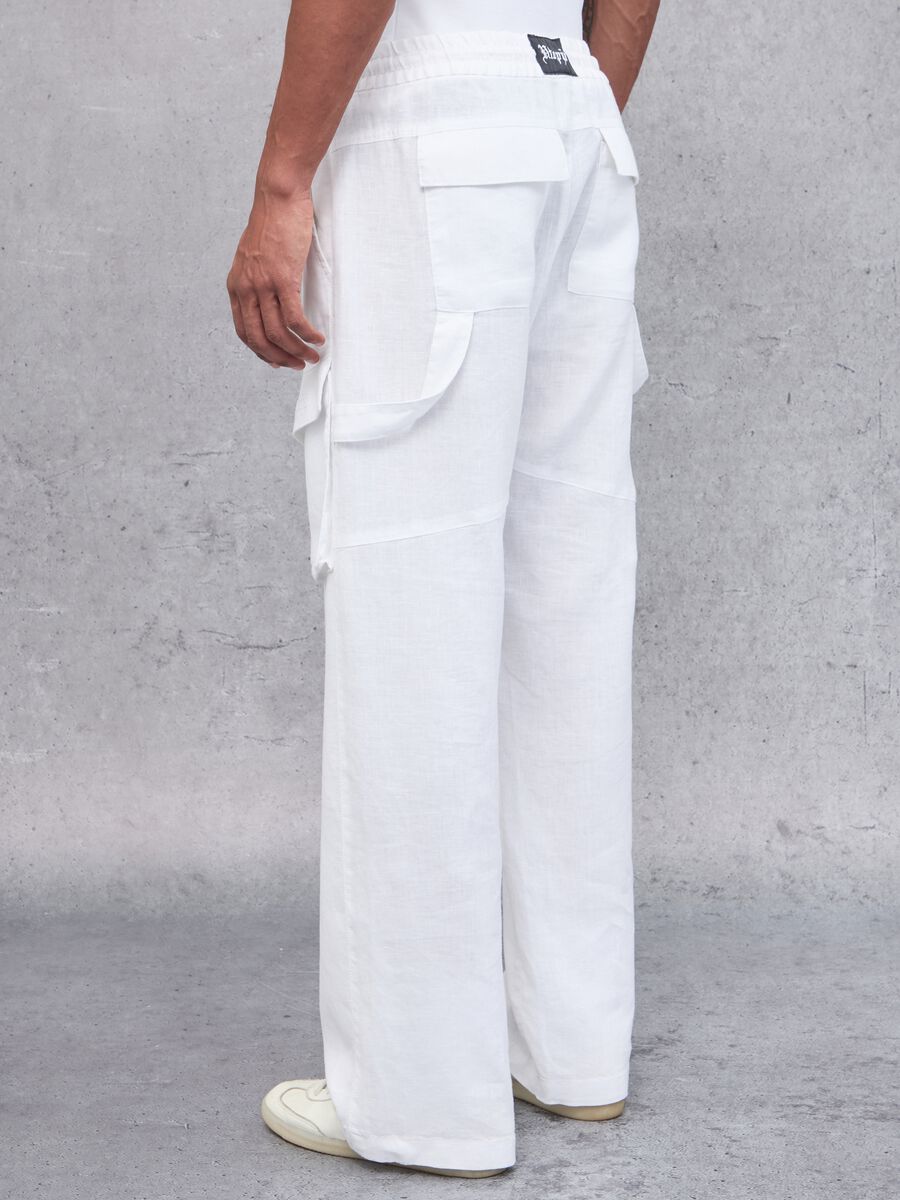 100% Linen White Cargo Trousers_4