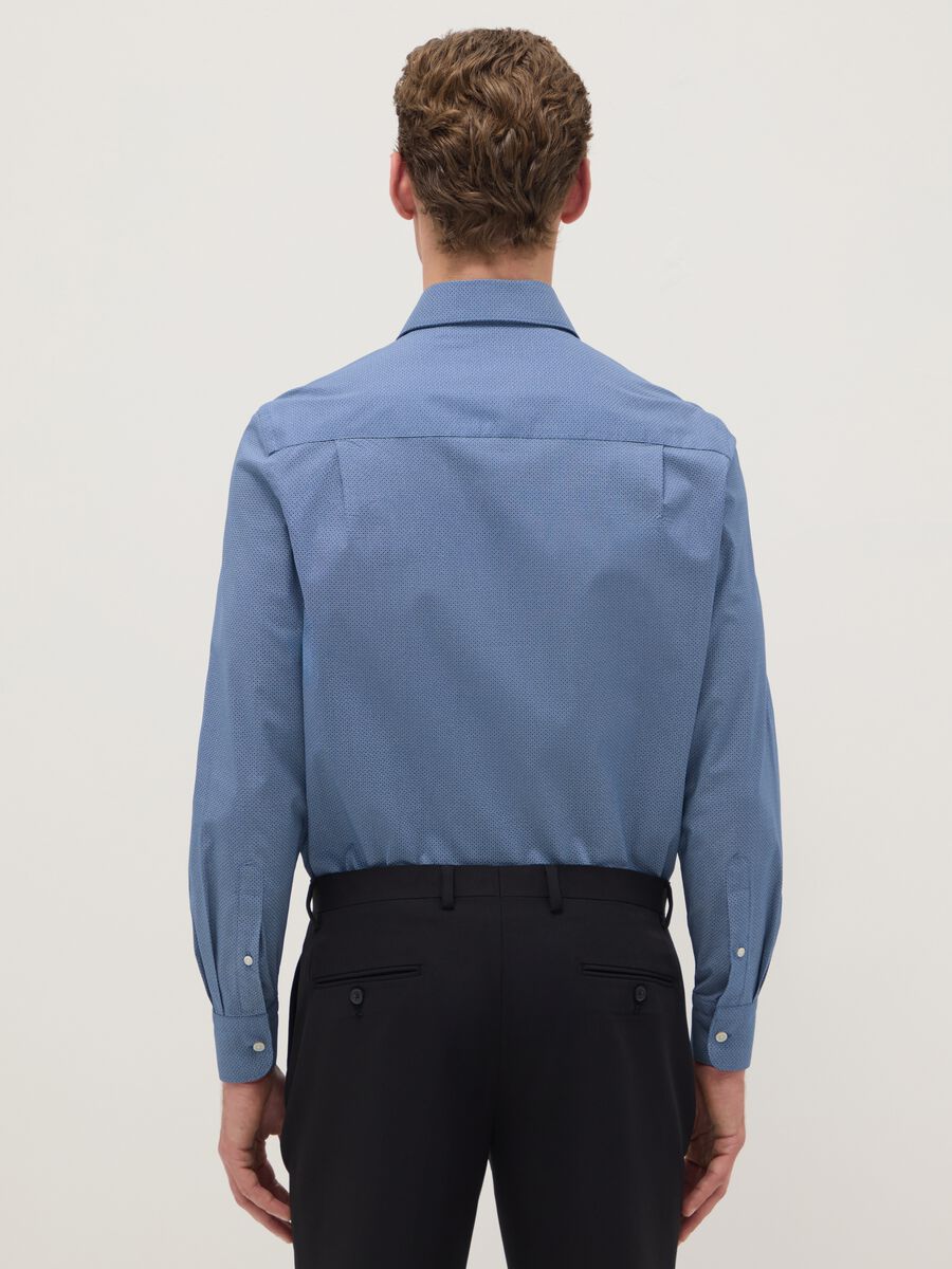 Blue shirt with micro-checks in stretch cotton regular fit_2