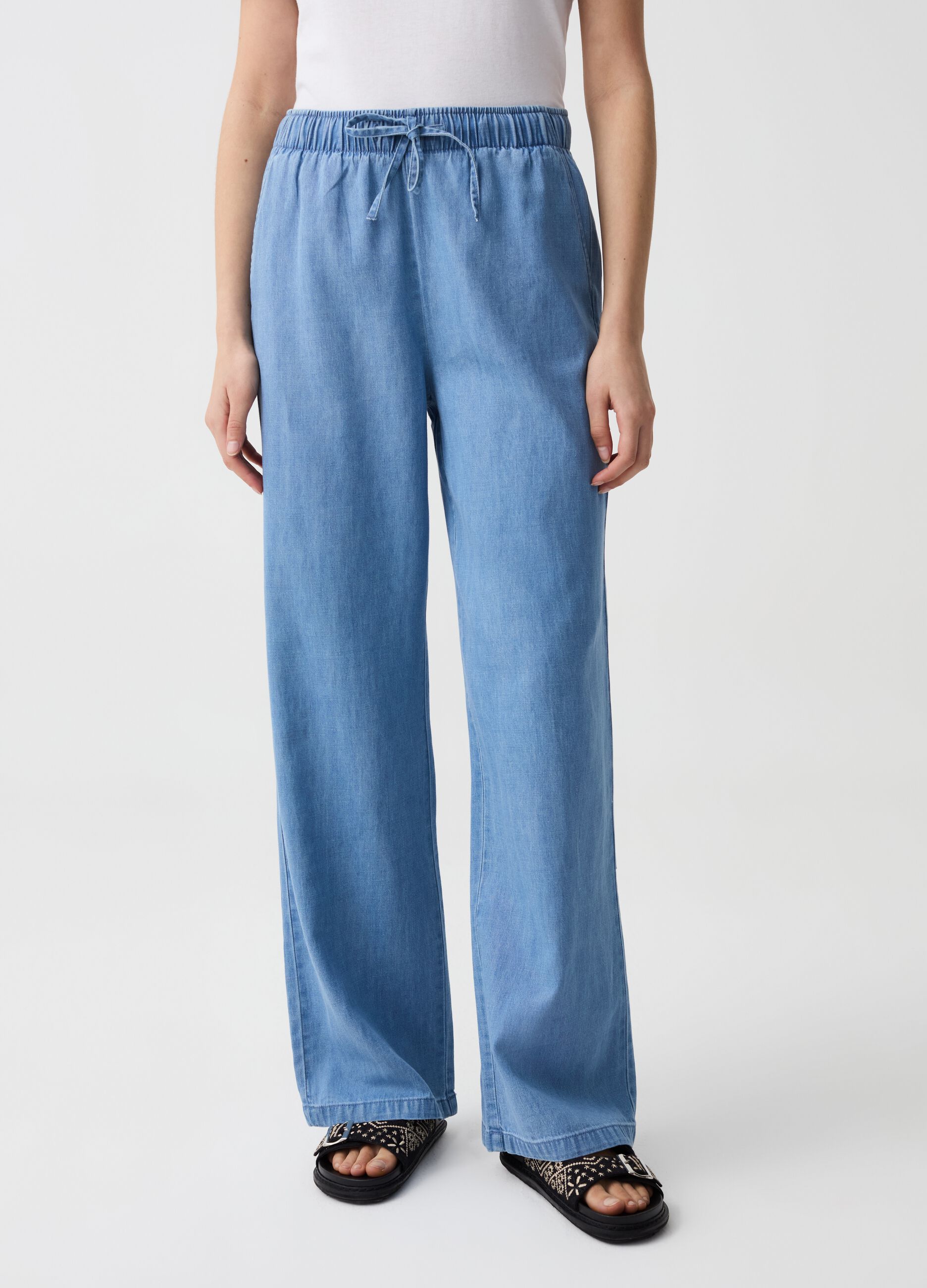 Joggers wide leg effetto denim