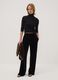 Pantaloni neri wide leg in tessuto velour elasticizzato_0