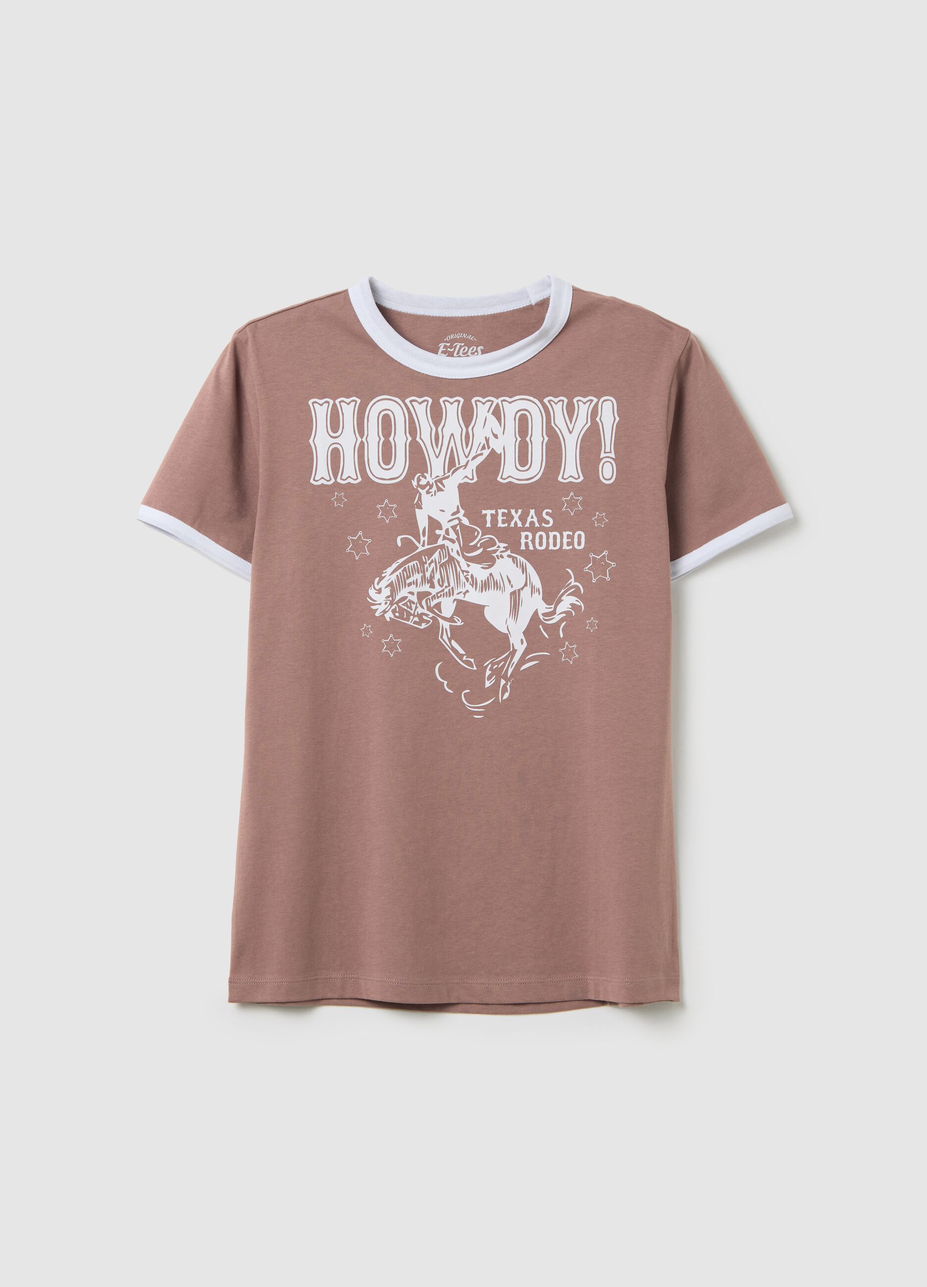 Brown T-shirt in cotton with Texas Rodeo motif print