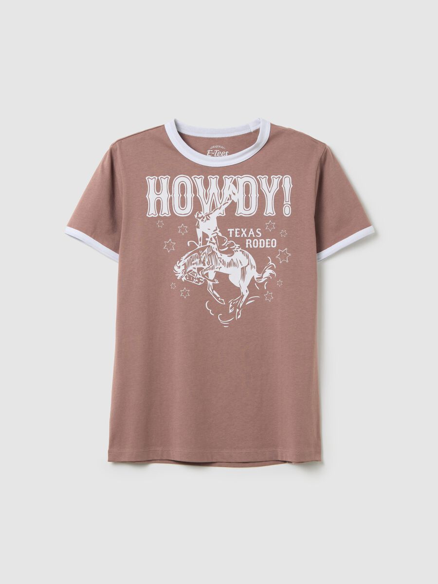 Brown T-shirt in cotton with Texas Rodeo motif print_4