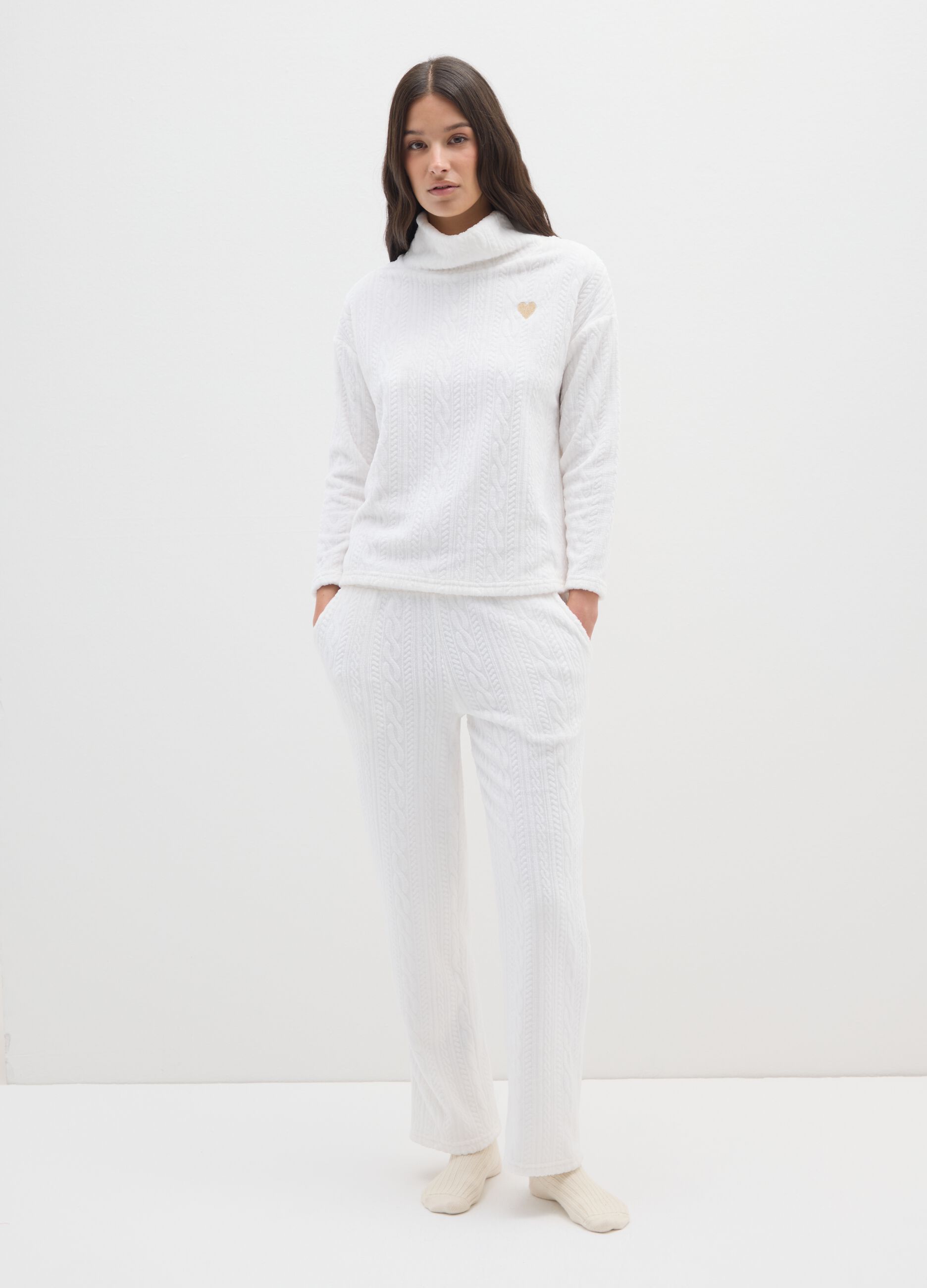 White coral fleece regular fit pyjama trousers