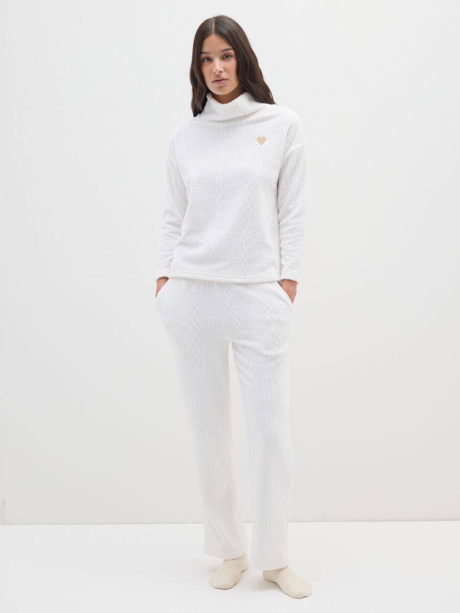 White coral fleece regular fit pyjama trousers_0