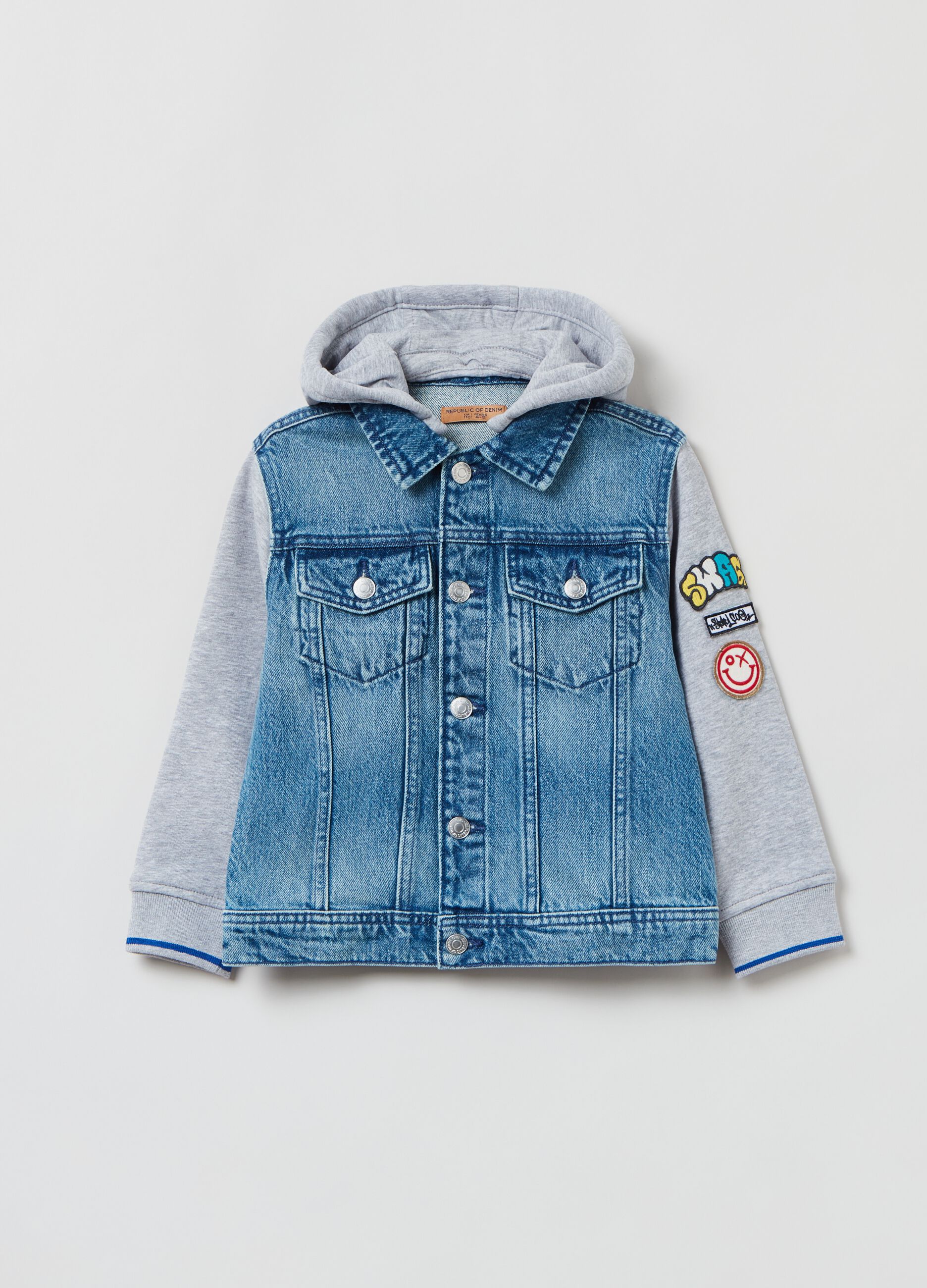 Giacca in denim combinata con cappuccio_0