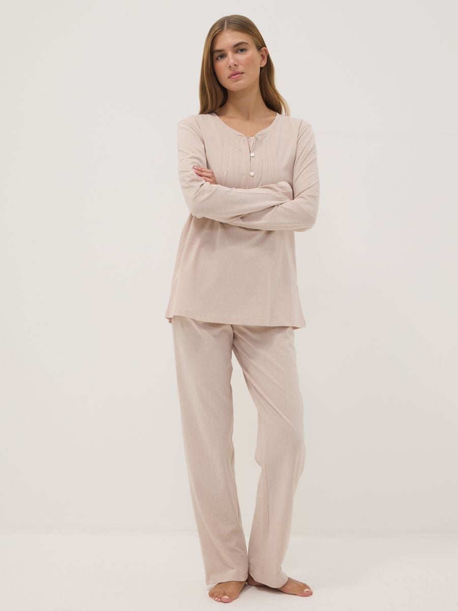 Pigiama beige in misto cotone organico con Collo serafino_0