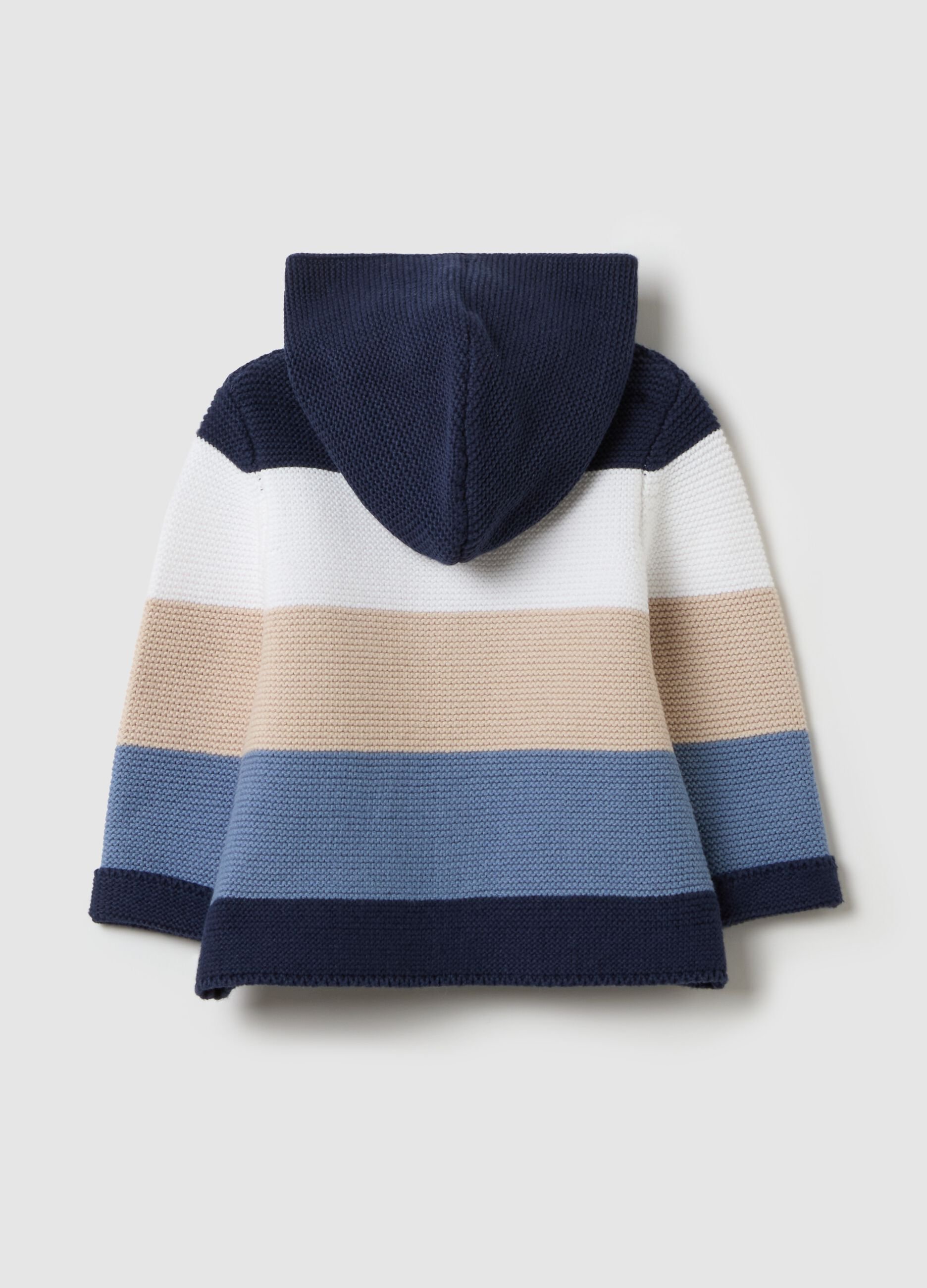 Cotton cardigan with stripes and hood