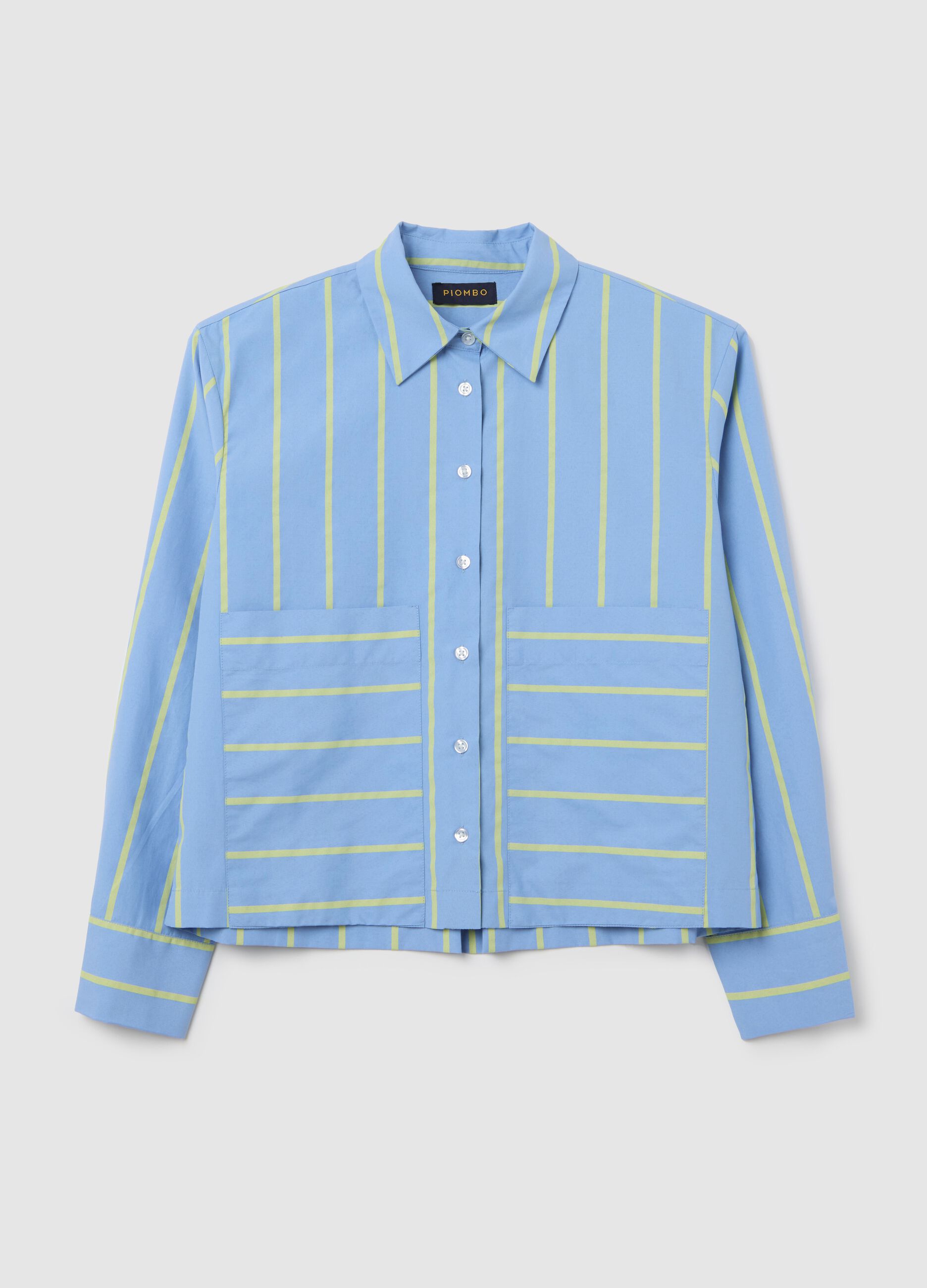 Boxy-fit shirt in poplin with light blue striped pattern