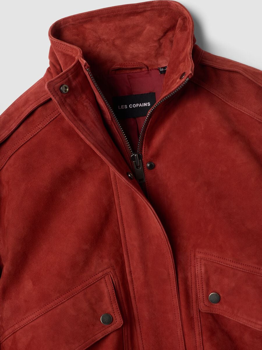 Bomber rosso in vera pelle con zip e bottoni regular fit_5