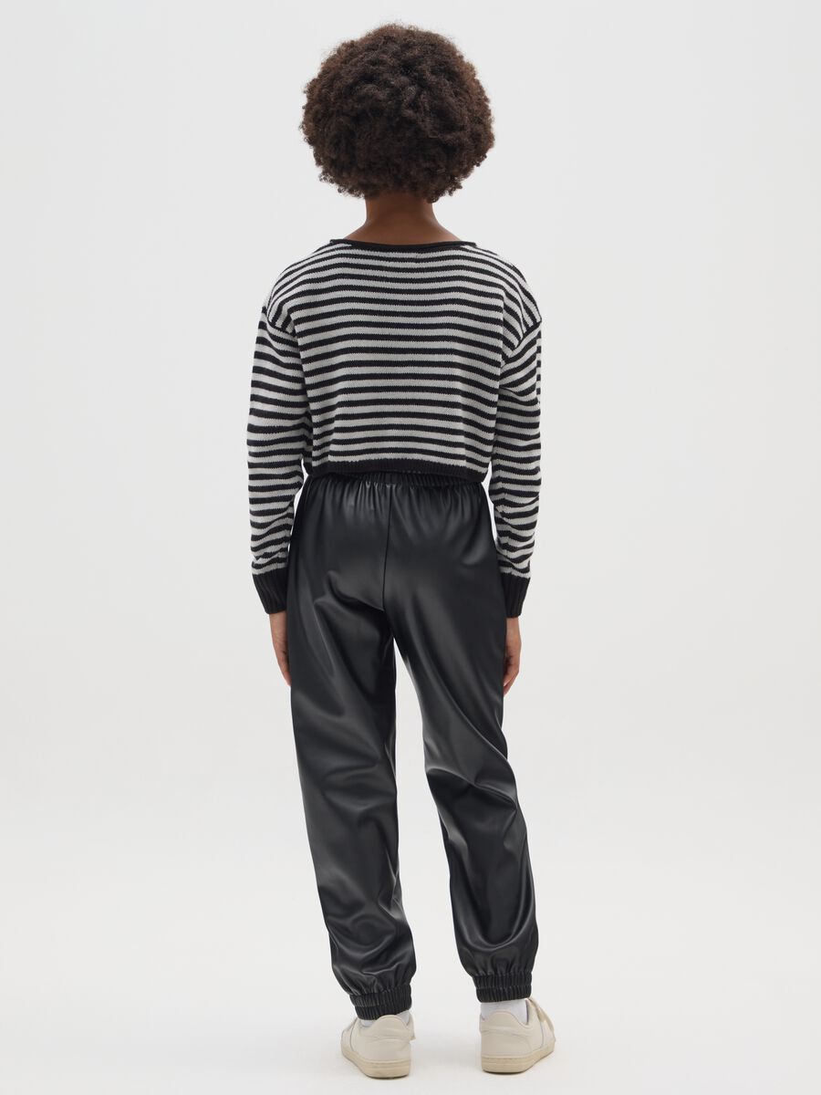 Black faux leather jogger trousers for girls_2