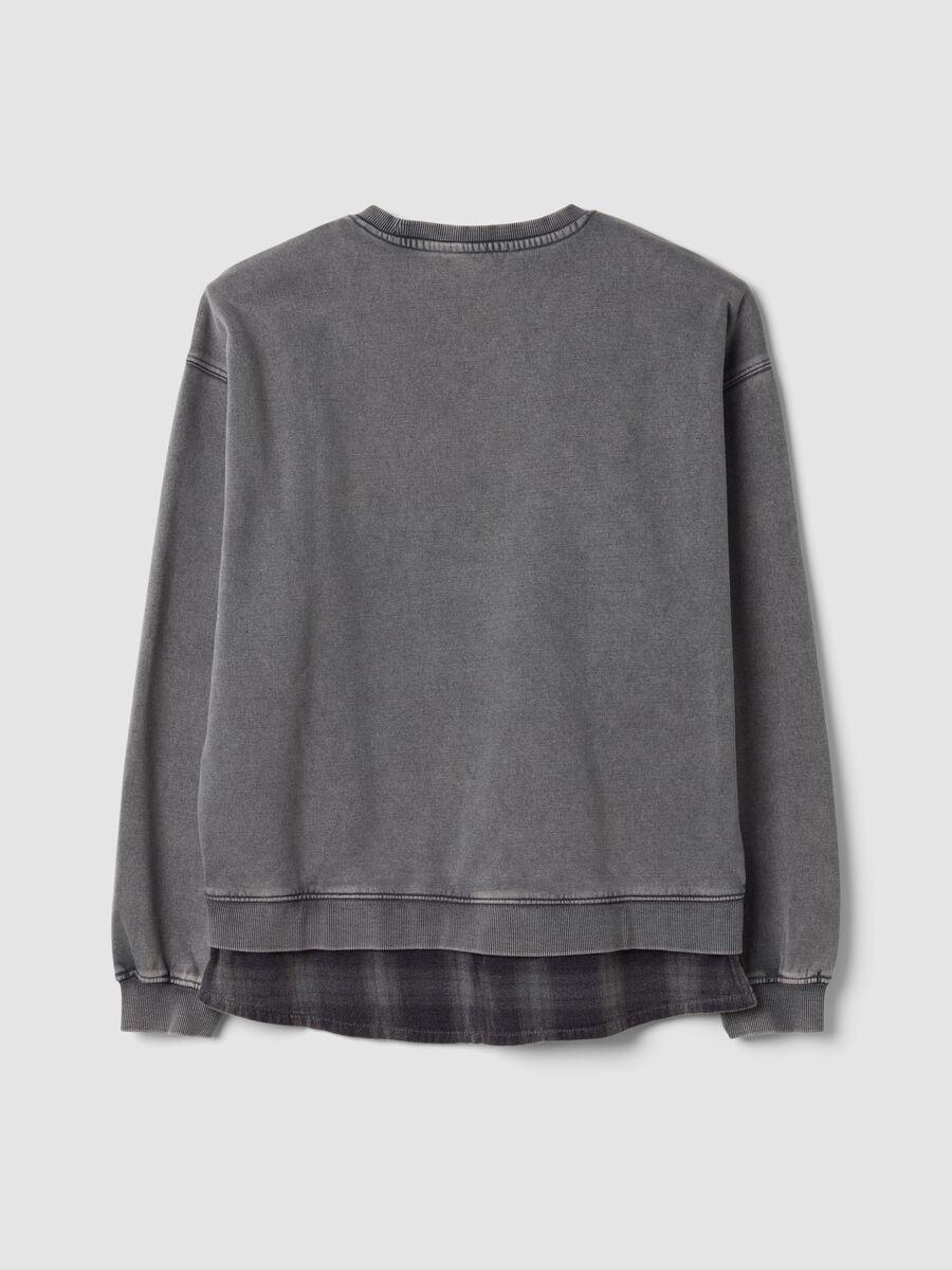 Dark grey marl cotton-blend sweatshirt with shirt insert, regular fit_1
