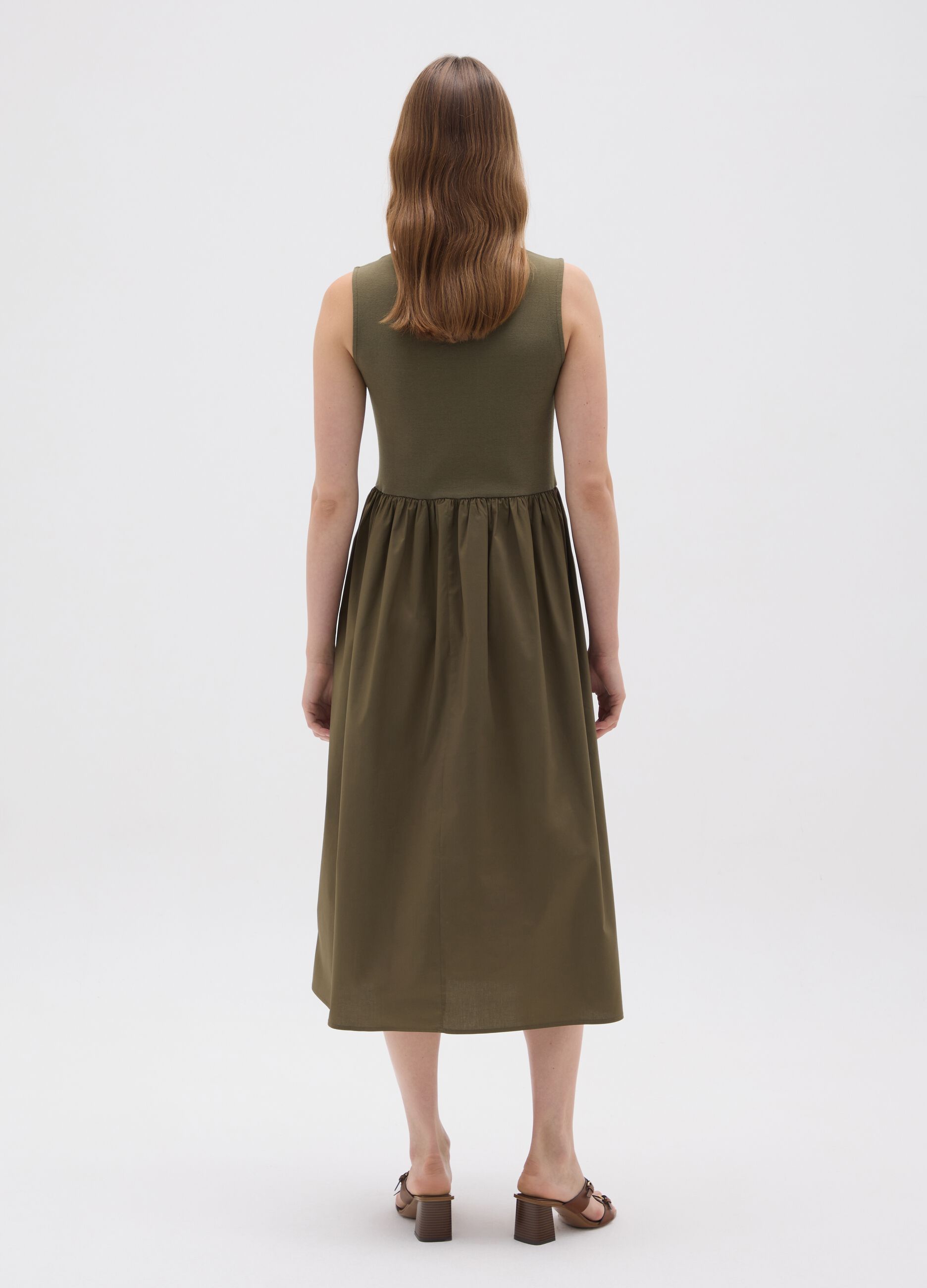 Green Stretch Cotton Midi Dress