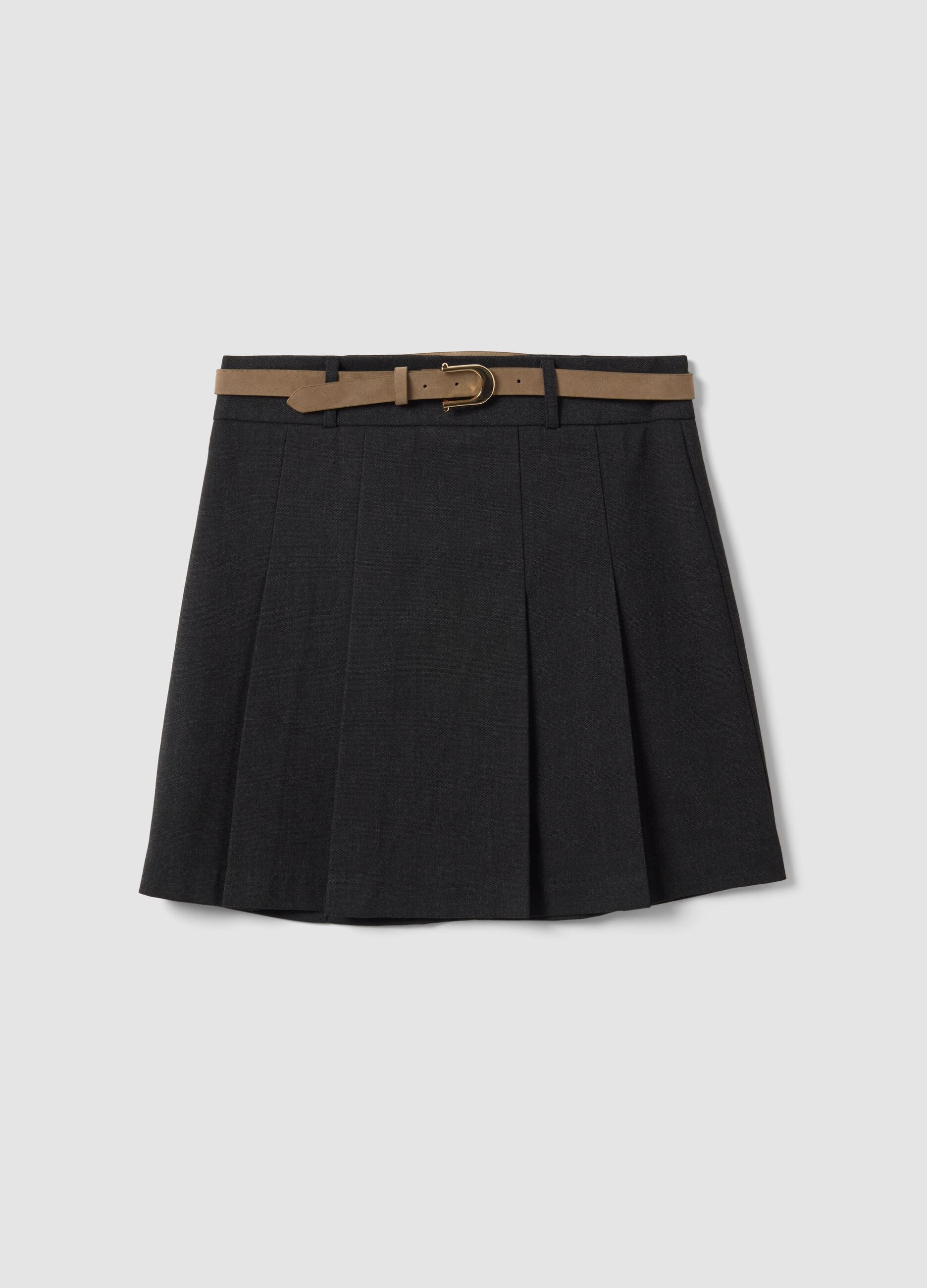 Grey stretch viscose mini skirt with belt